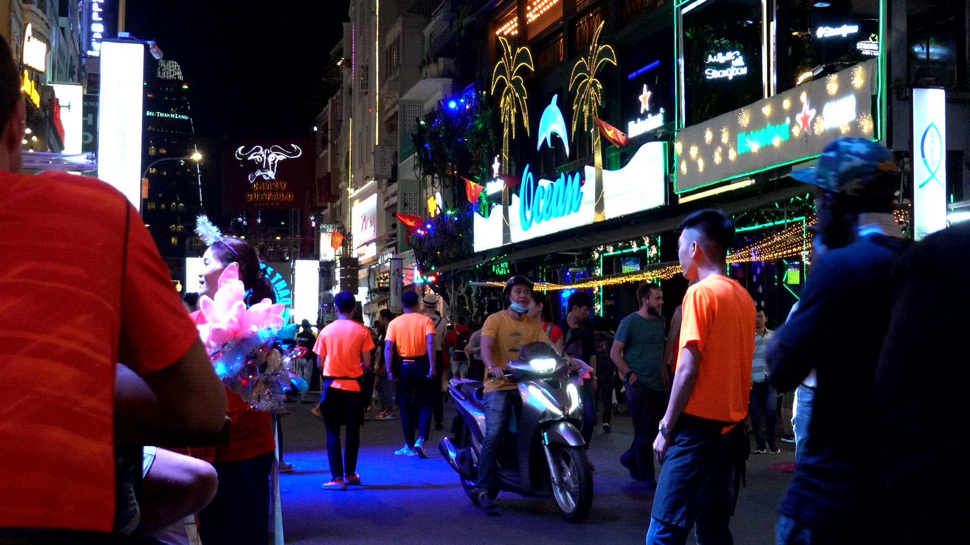 Bustling nightlife on a street in Vietnam