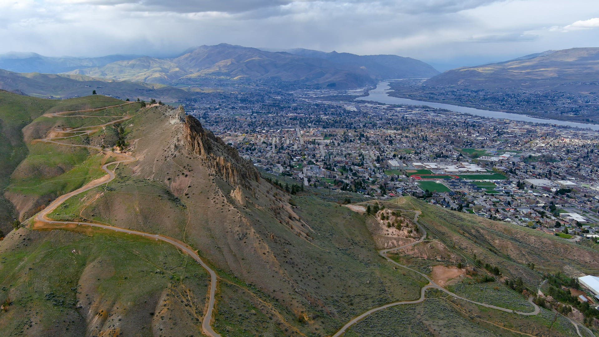 Aerial Footage of Saddle Rock Trail Overlooking the Wenatchee Valley