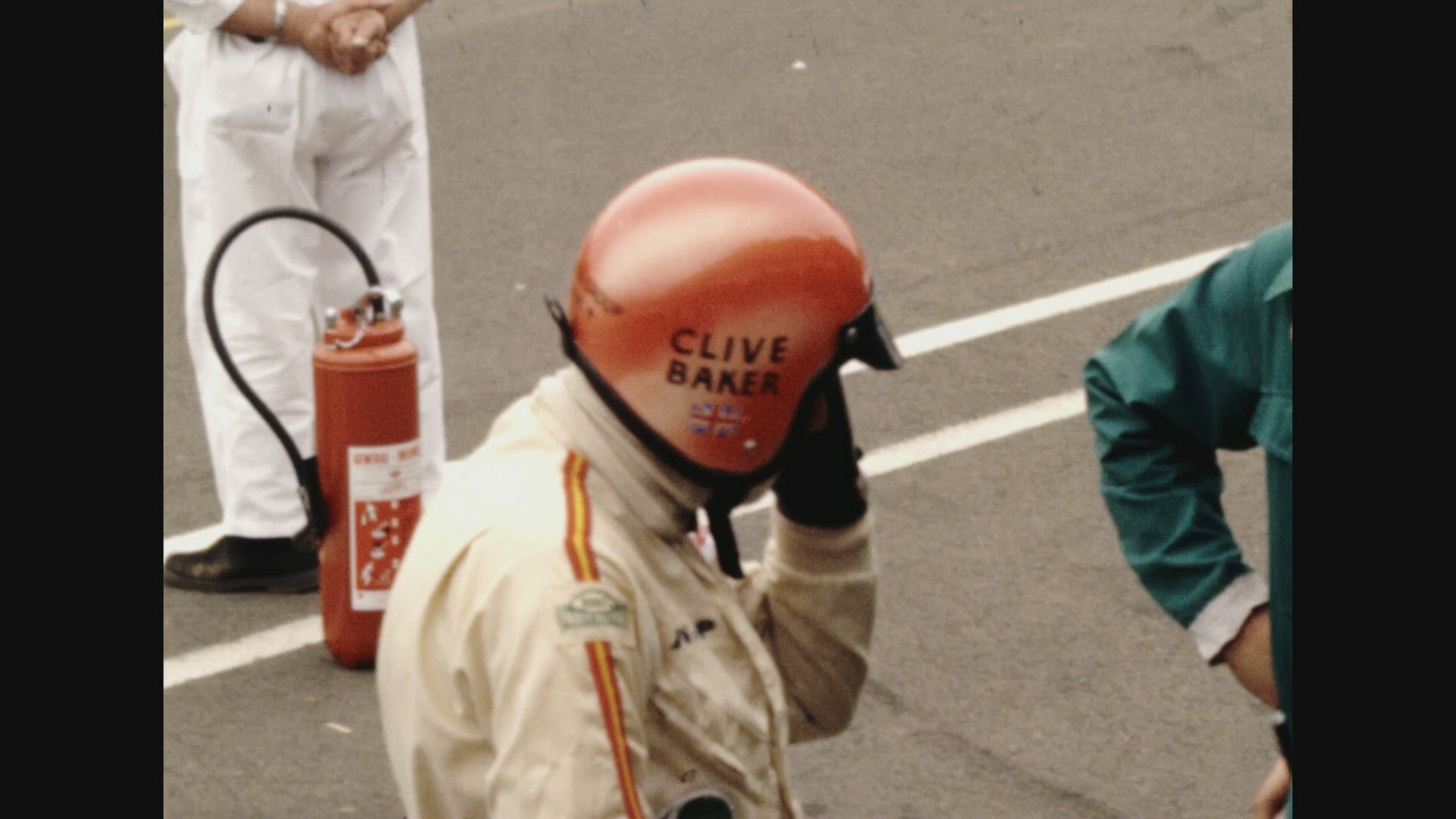 Clive Baker wearing helmet (Le Mans 24 Hour Race 1969)