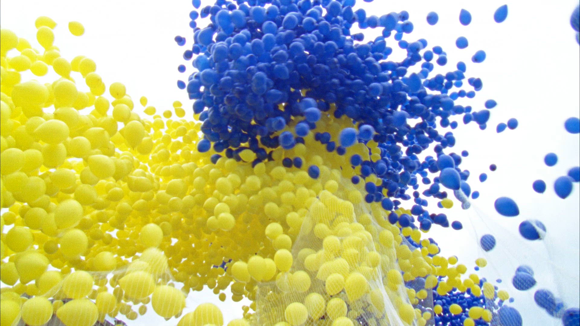 yellow and blue balloons released from net on swedens national day 2009
