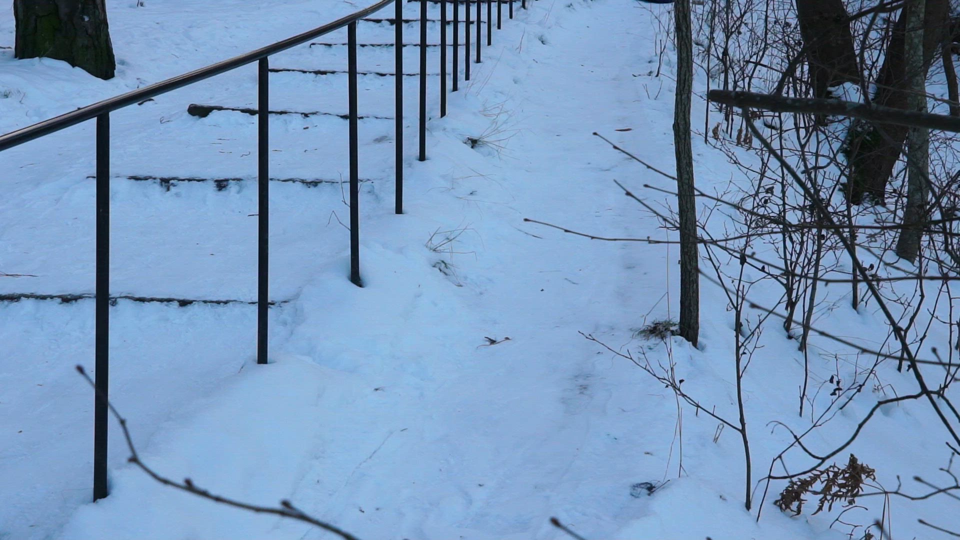 boy riding in snow on plastic mattress - slow motion - 