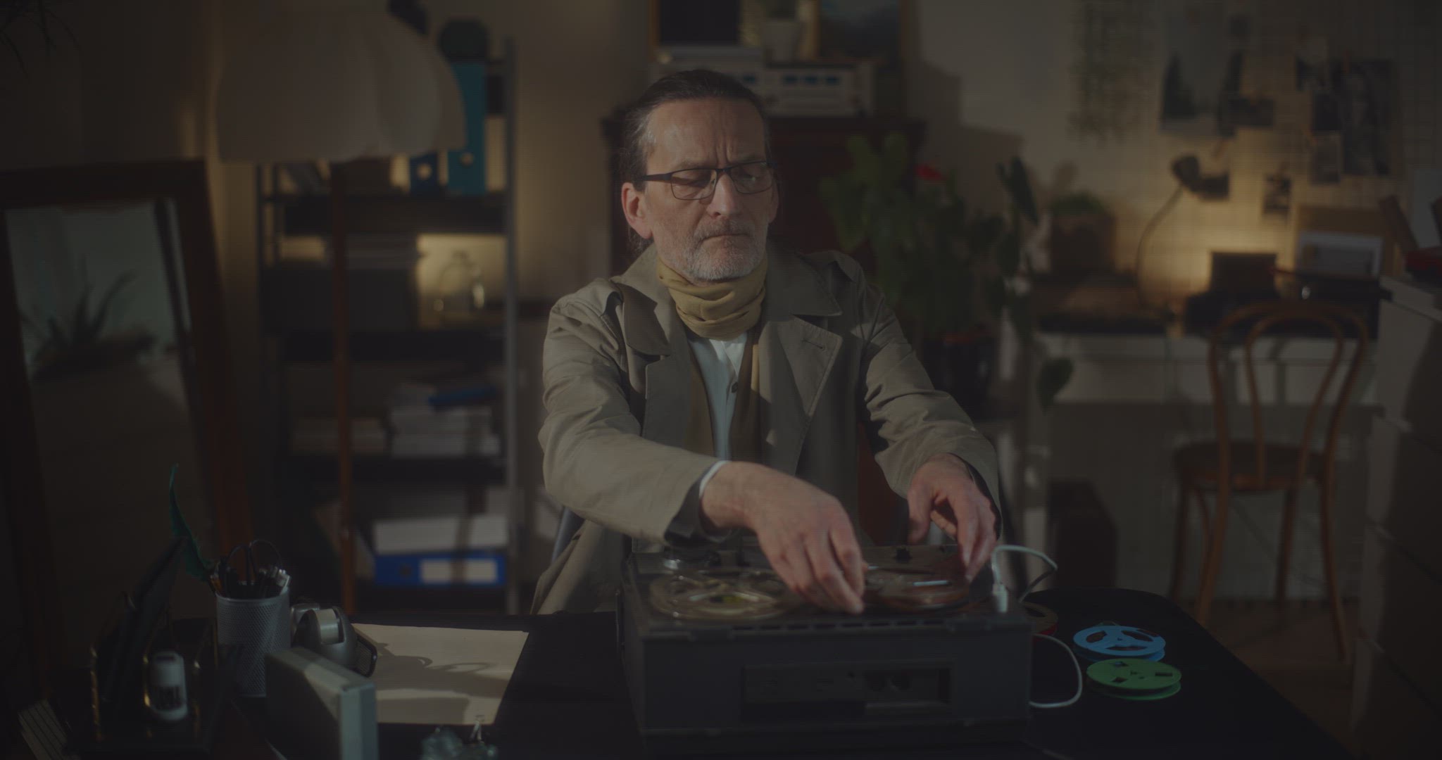 Portrait Of Classified Agent Listening to Secret Recordings