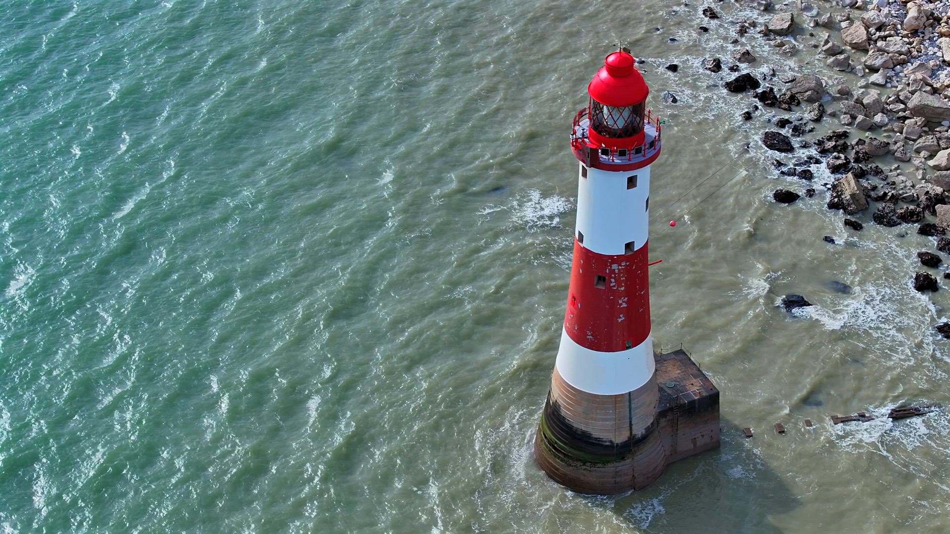 Beautiful Lighthouse on the South Coast of England Aerial View
