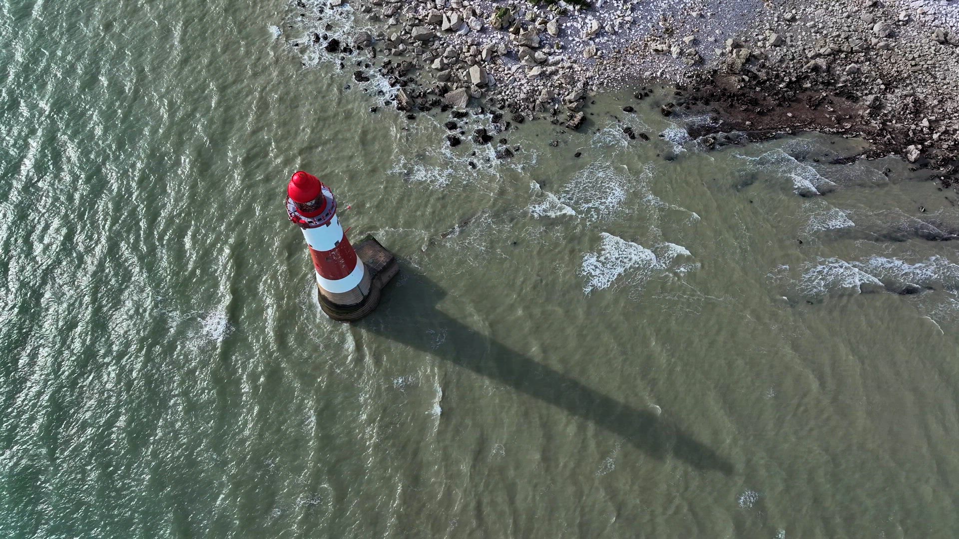 English Coastline Featuring a Beautiful Lighthouse Aerial View