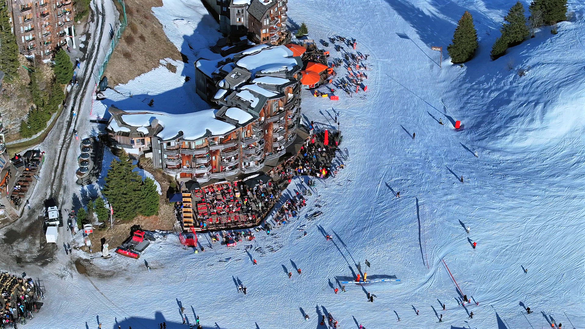 Apres Ski in the French Alps Aerial View