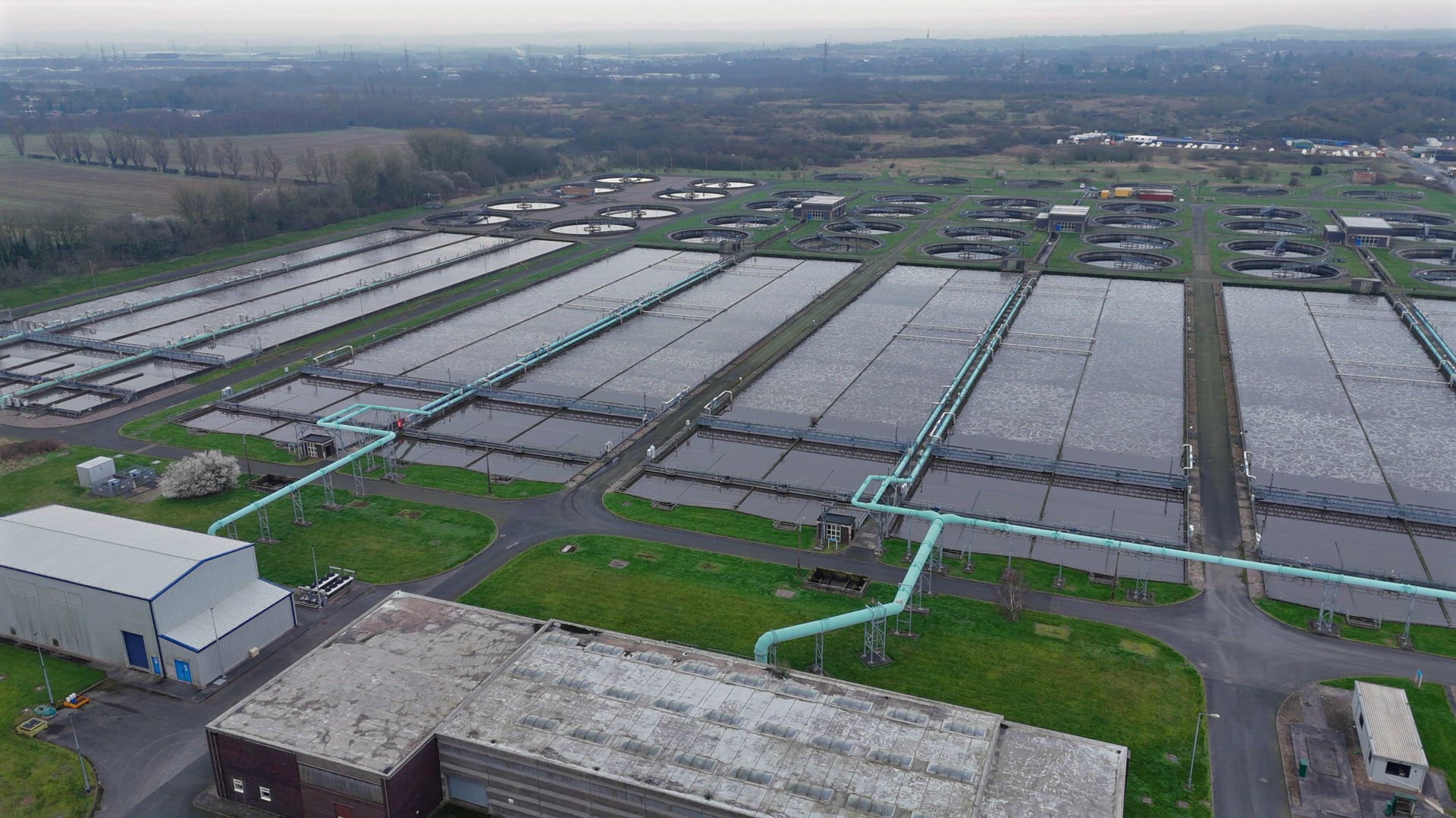 Wastewater Sewage Treatment Plant Aerial View