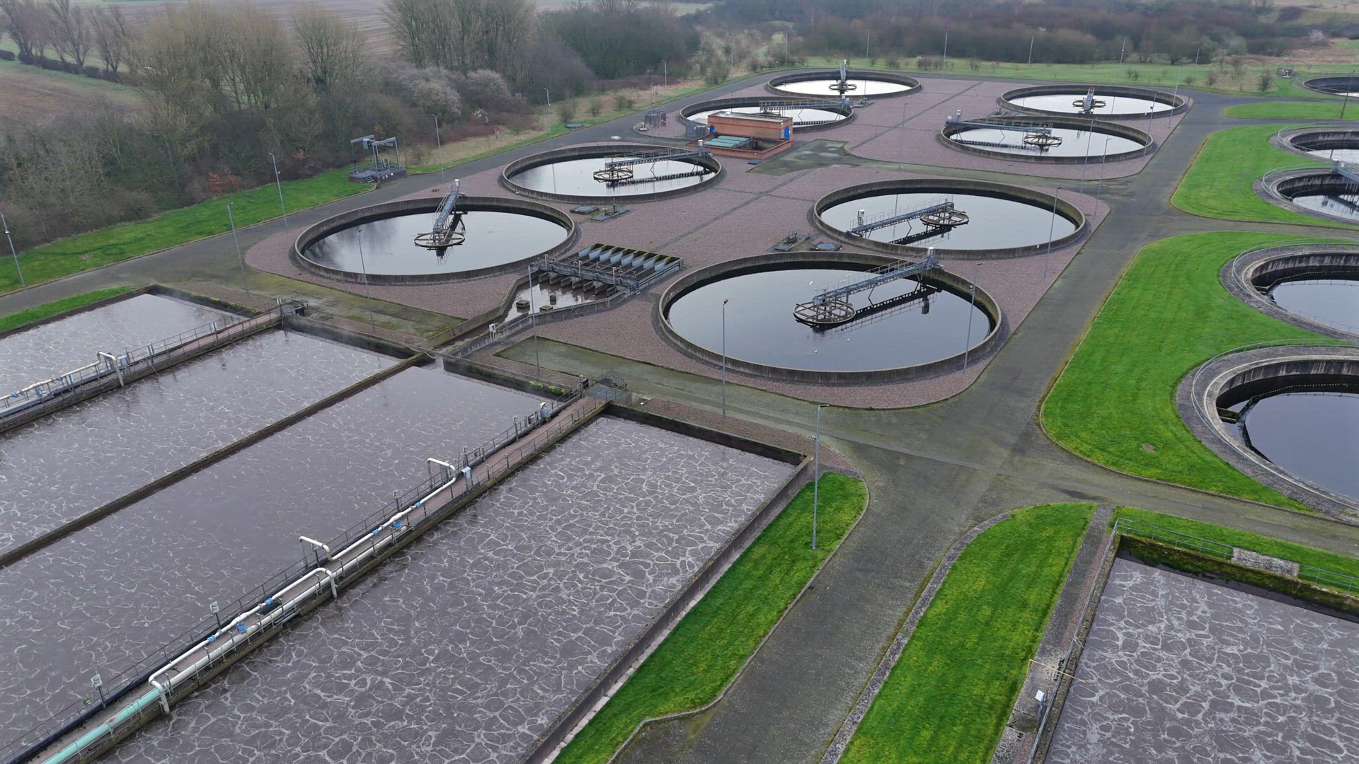 Wastewater Sewage Treatment Plant Aerial View