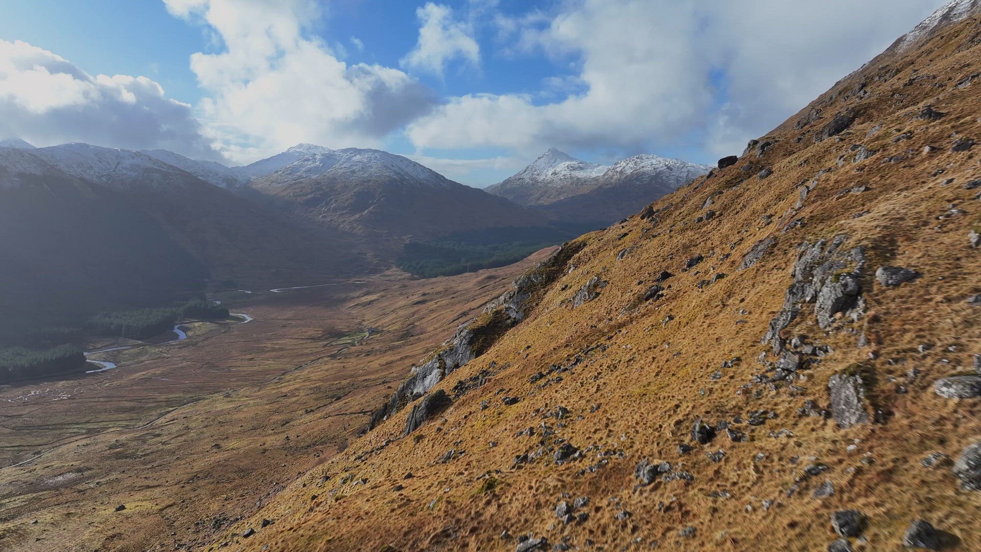 Rugged Scottish Landscape in the Spring Aerial View