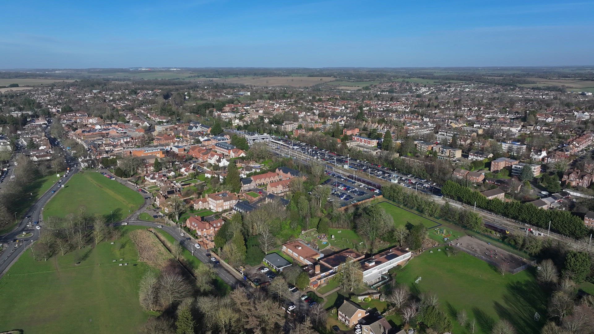 Fast Commuter Train in the UK Aerial View