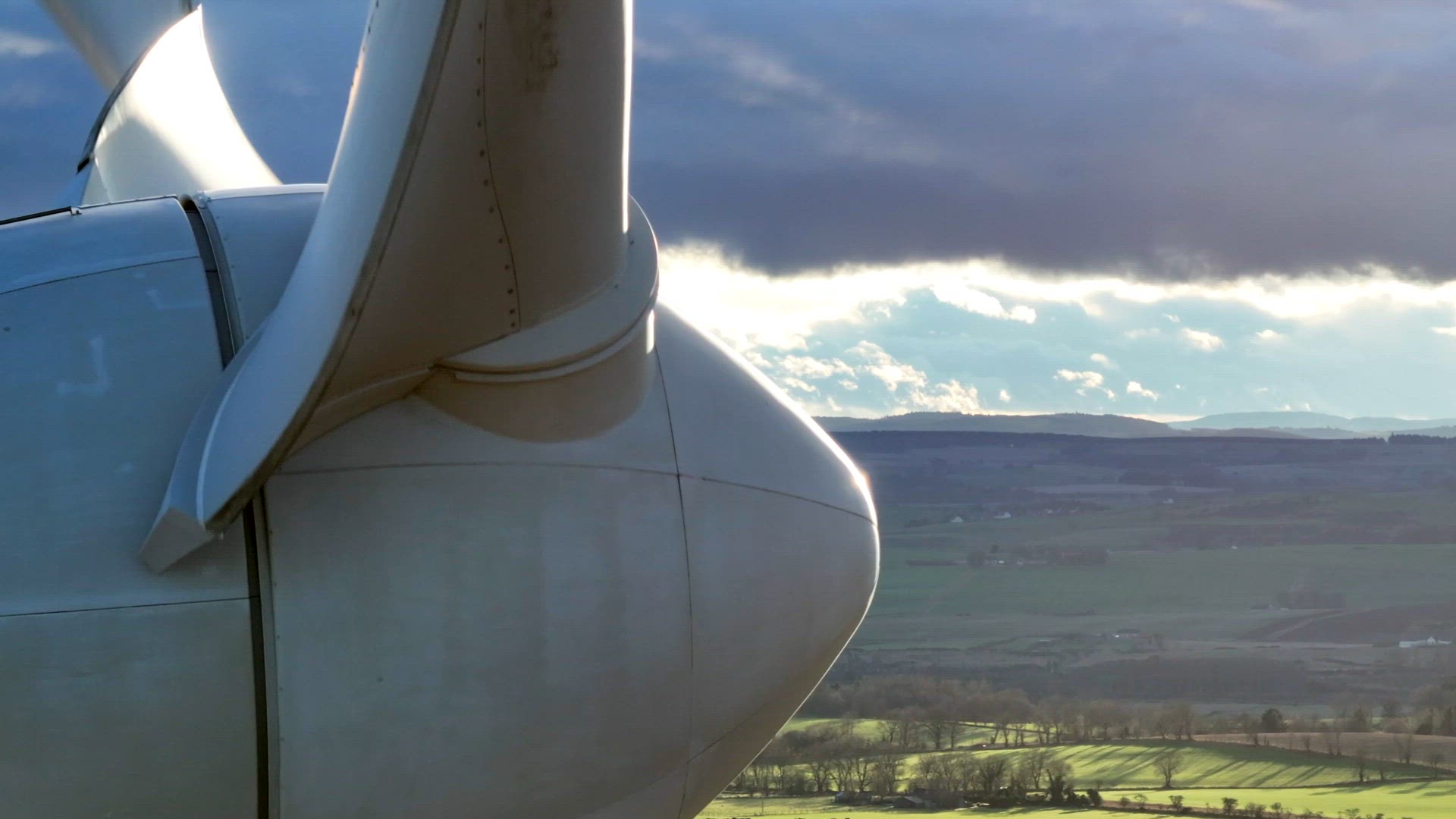 Wind Farm Turbine Close Sunset Aerial View