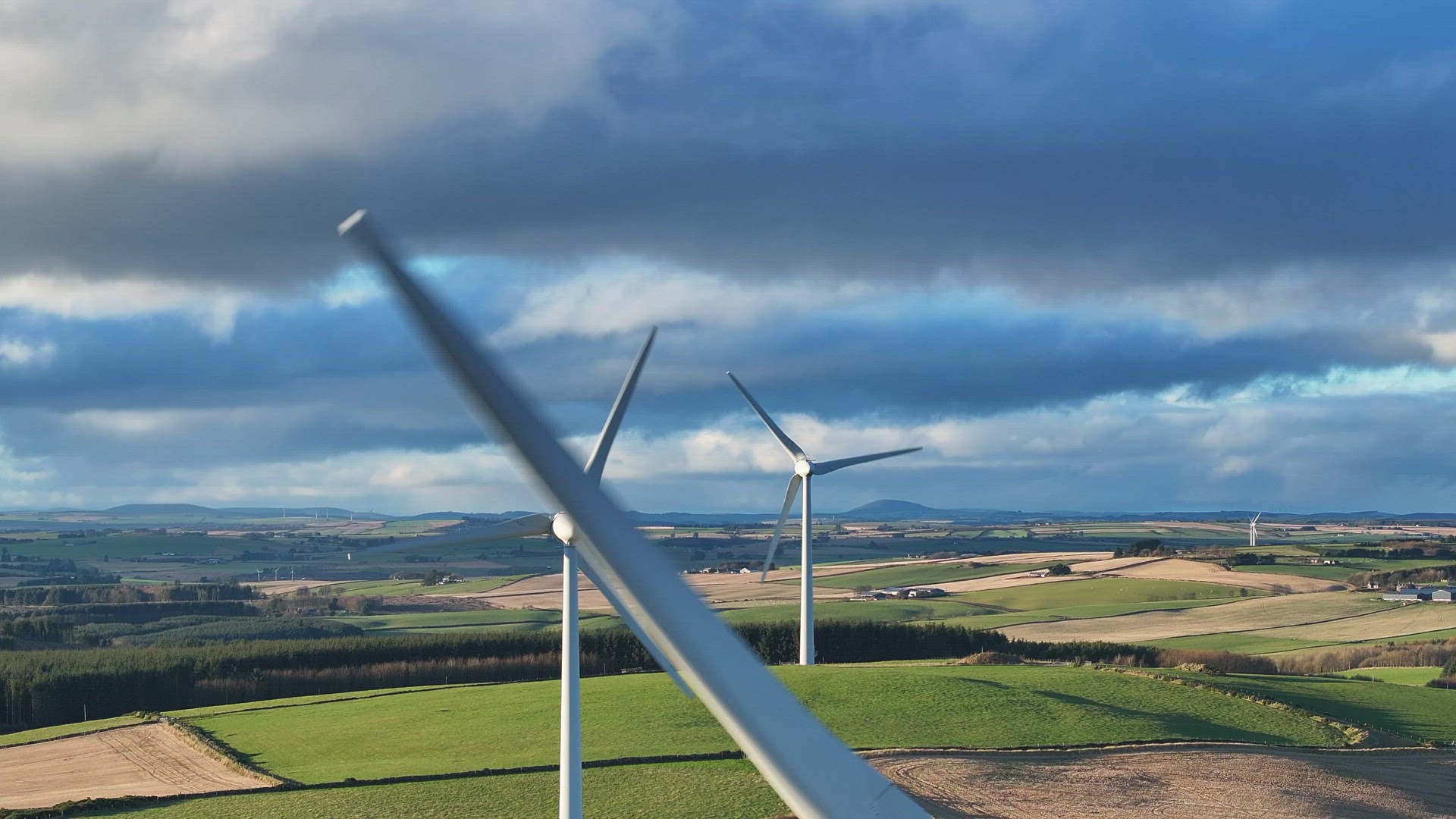 Wind Farm Turbines Generating Reliable Renewable Power Aerial View