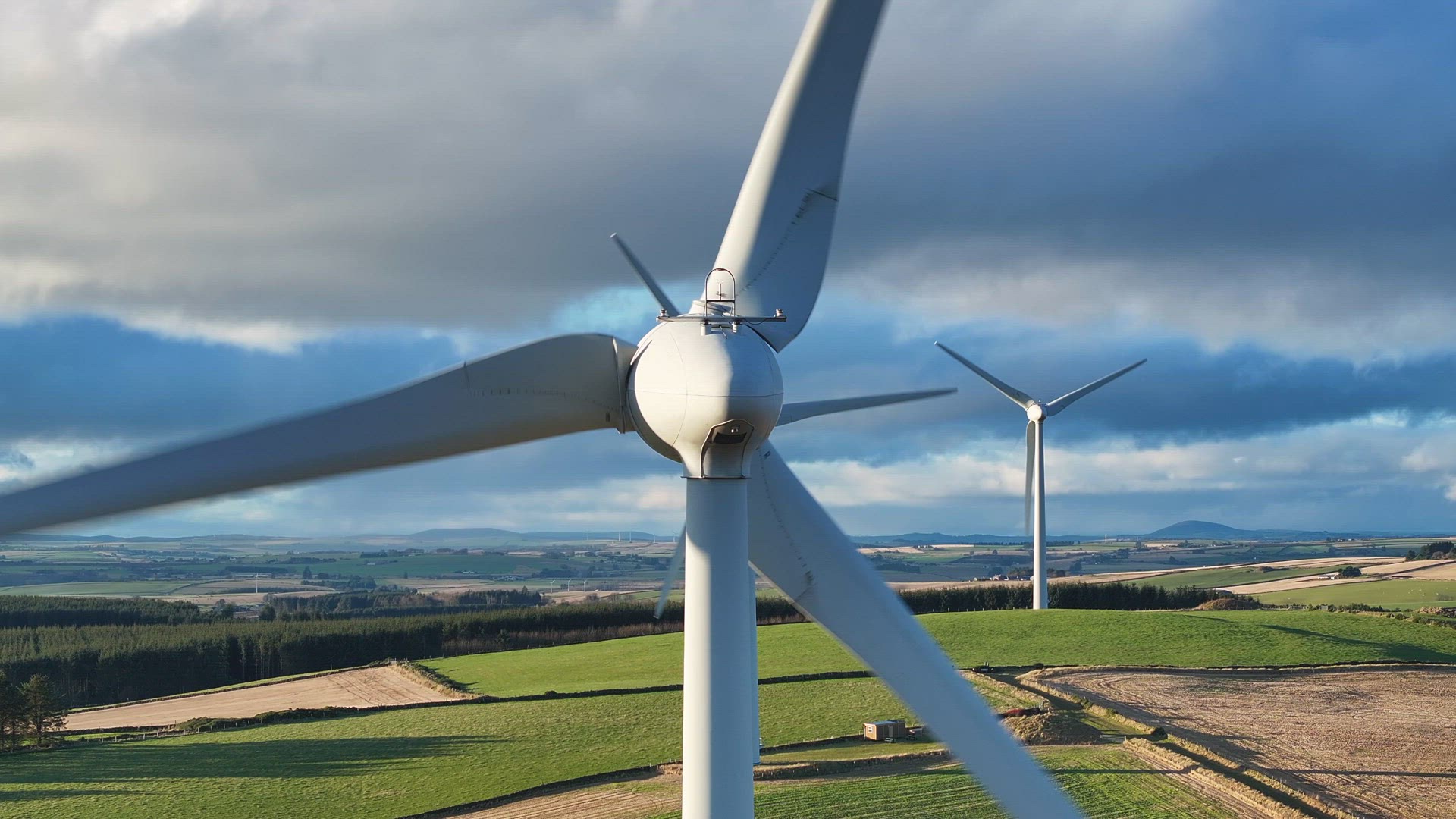 Wind Farm Turbines Generating Renewable Power Aerial View
