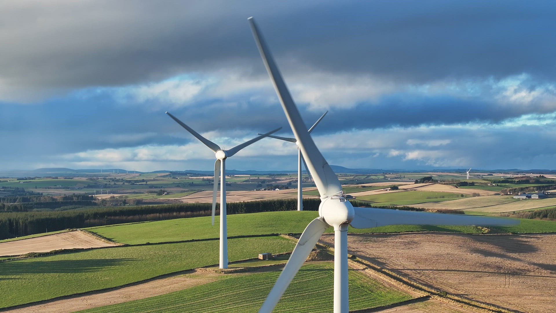 Onshore Wind Farm Turbines in the Countryside Generating Renewable Energy