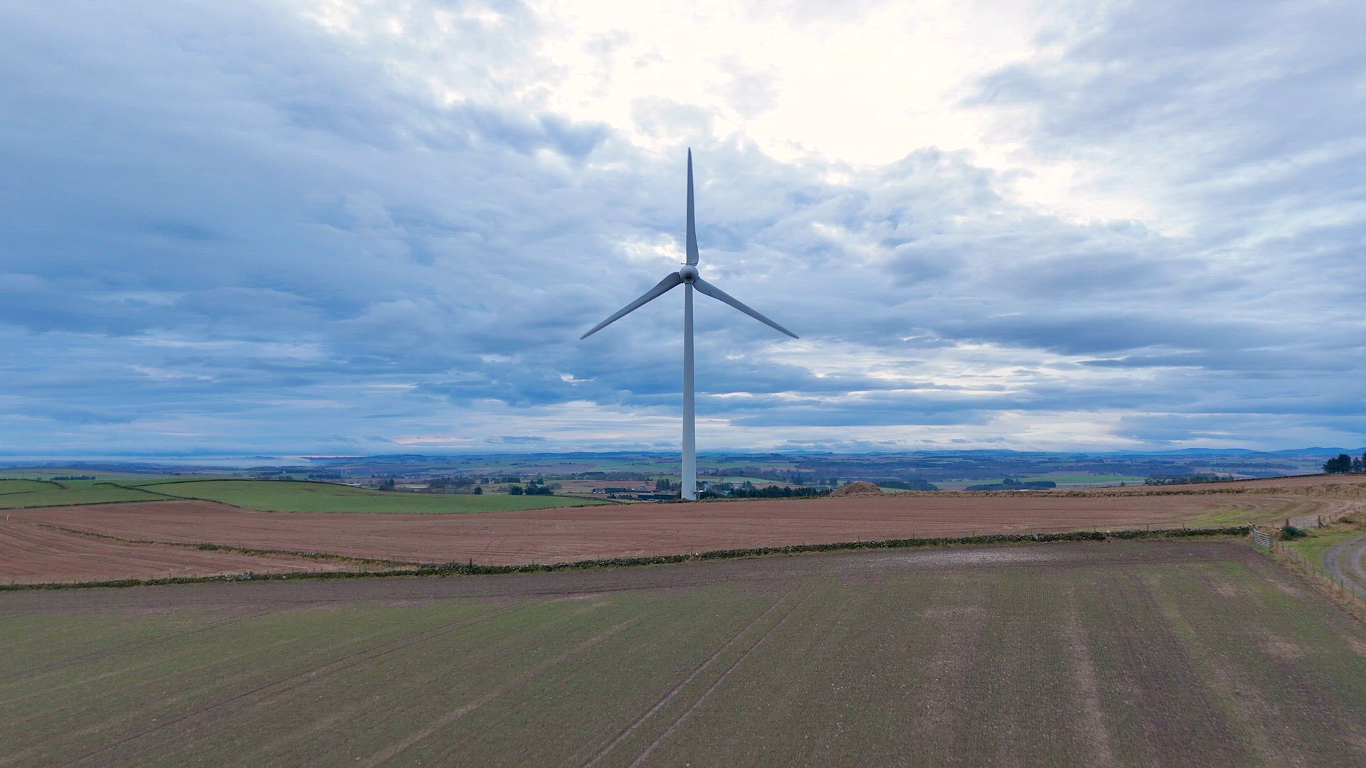 Onshore Wind Farm Turbine in the Countryside Aerial View