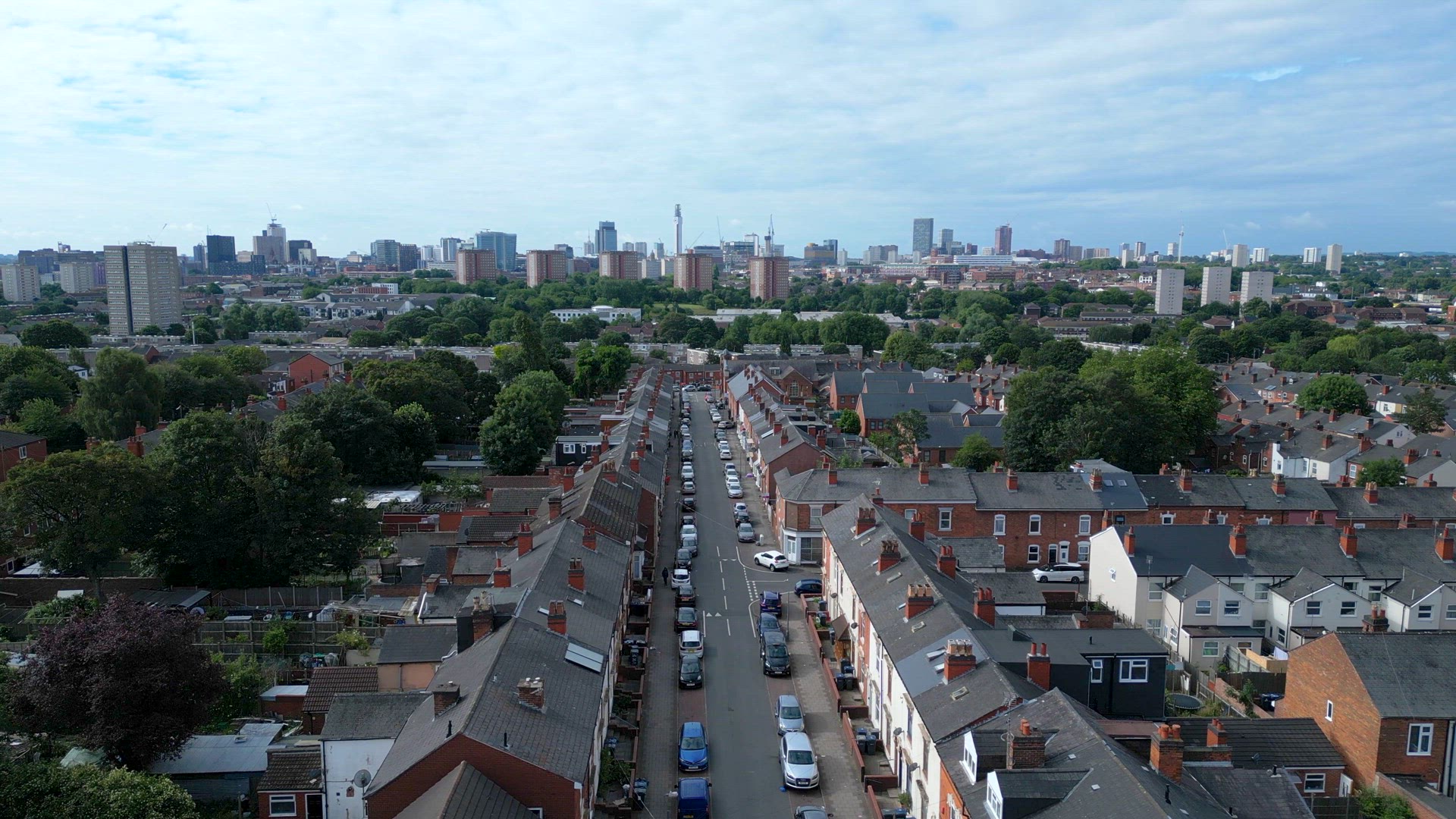 The Streets and Houses of Birmingham in the UK Aerial View