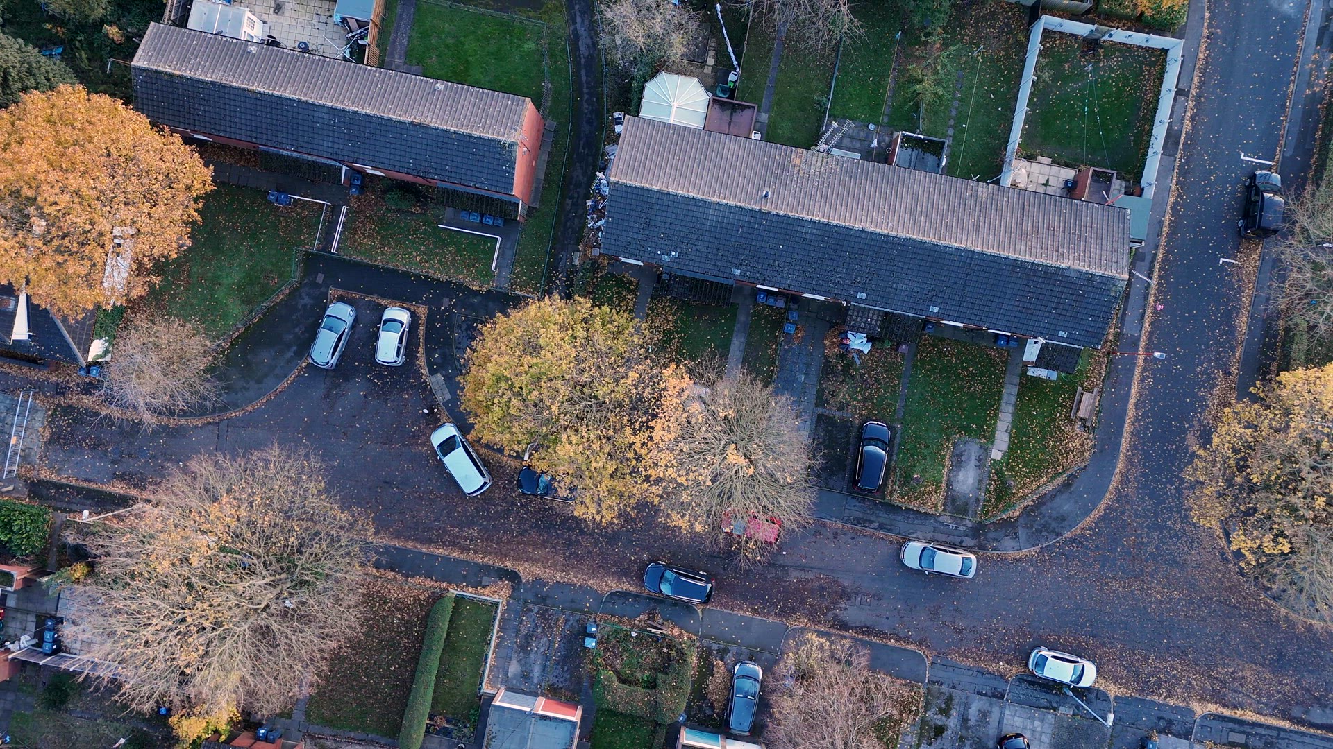 Aerial View of British Suburban Life and Residential Streets