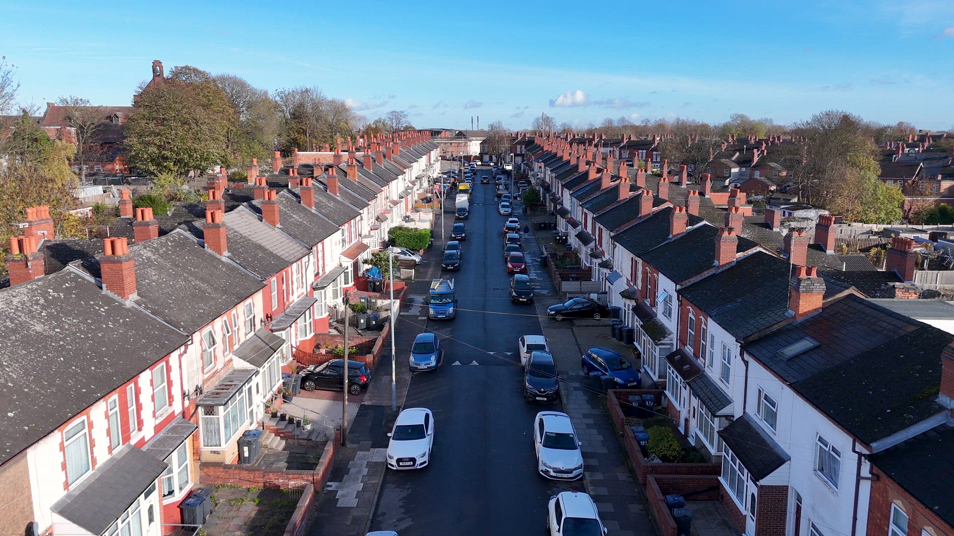 Birmingham Residential Quarters Aerial View Showcasing Classic Terraced Houses
