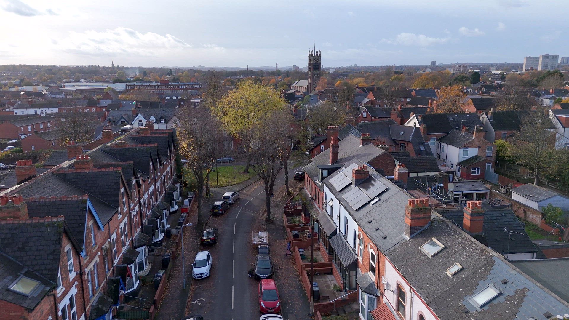 Birmingham Residential Quarters Aerial View Showcasing Classic Terraced Houses