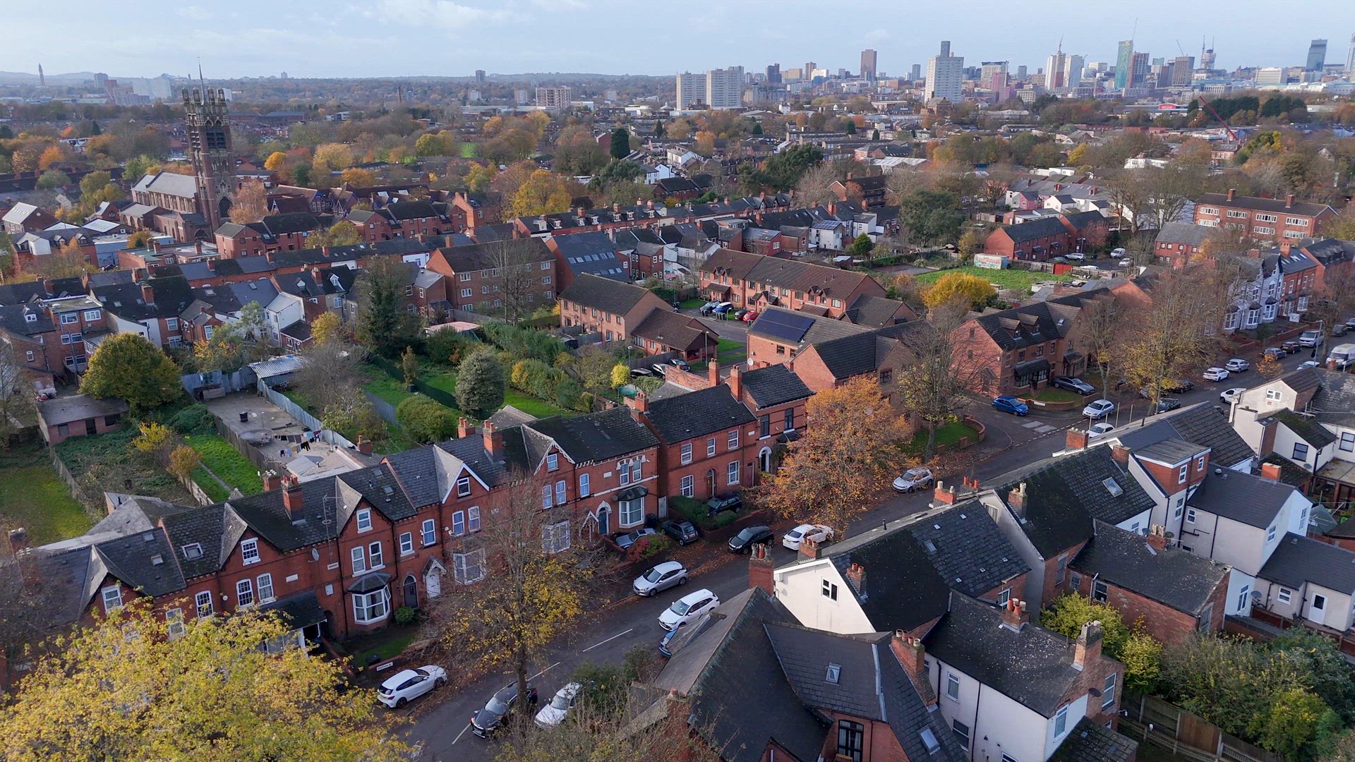 Birmingham Residential Quarters Aerial View Showcasing Classic Terraced Houses