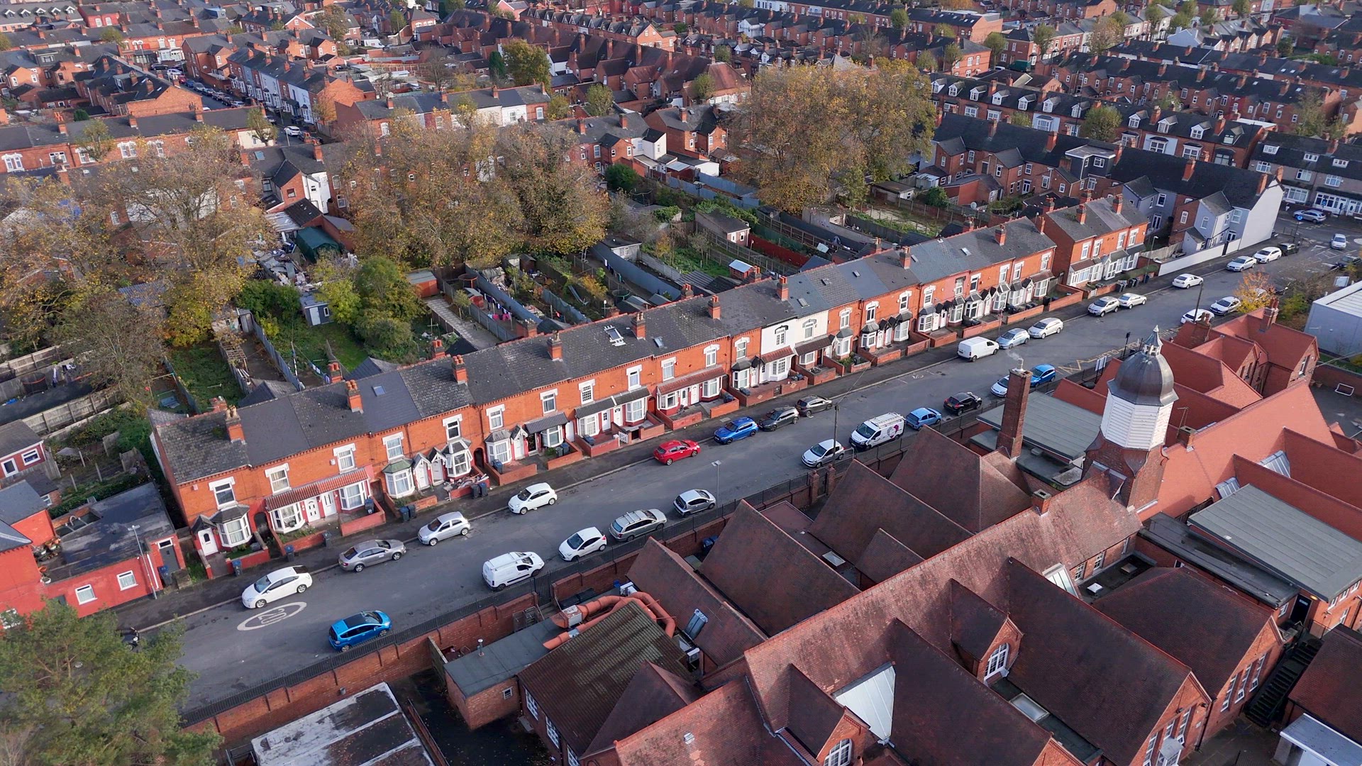 Birmingham Residential Quarters Aerial View Showcasing Classic Terraced Houses
