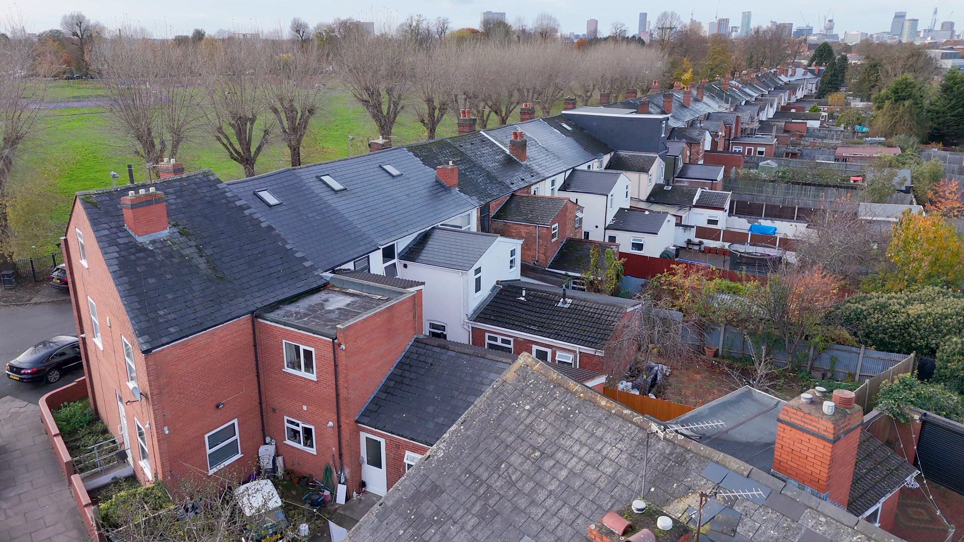 The Streets and Houses of Birmingham in the UK Aerial View
