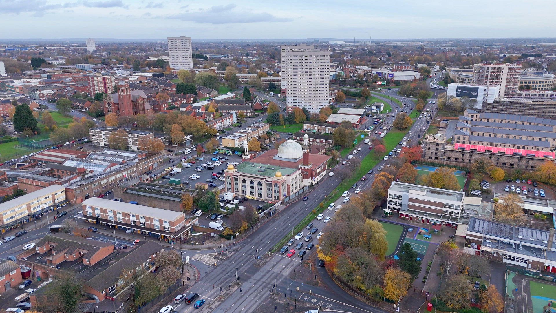 Expansive Drone Footage of Birmingham's Urban Landscape and Infrastructure
