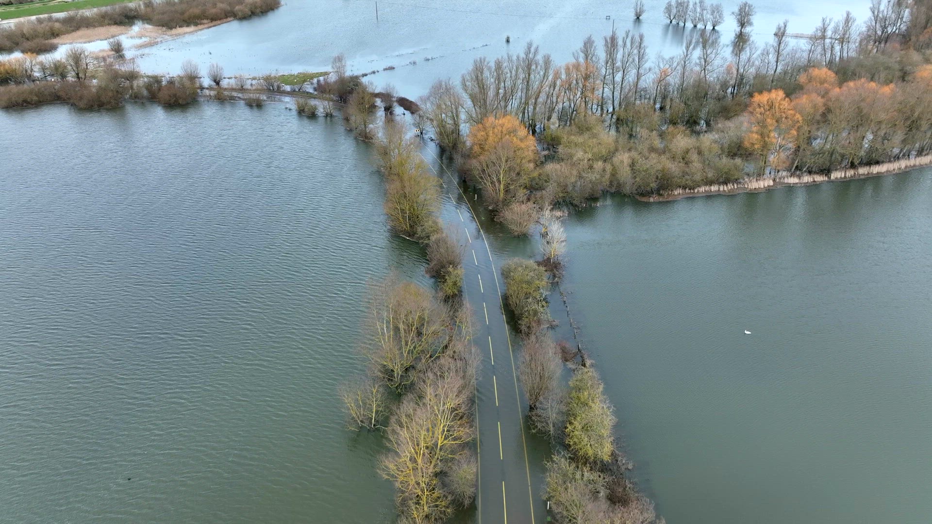 Flooded Road in the UK After Heavy Rain Causes Localised Flooding