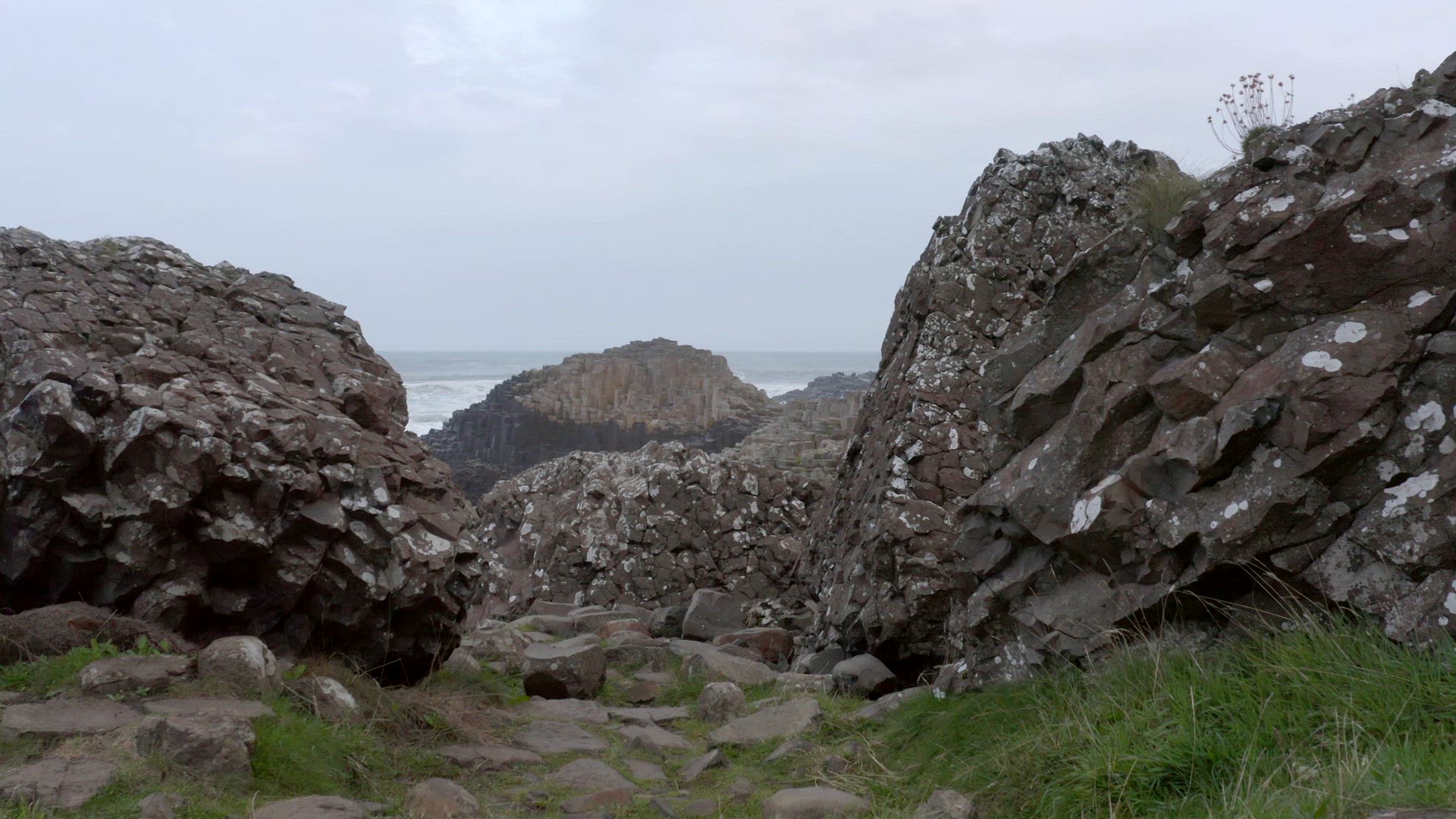 The Hexagonal Basalt Rock Formation of Giant's Causeway in Northern Ireland