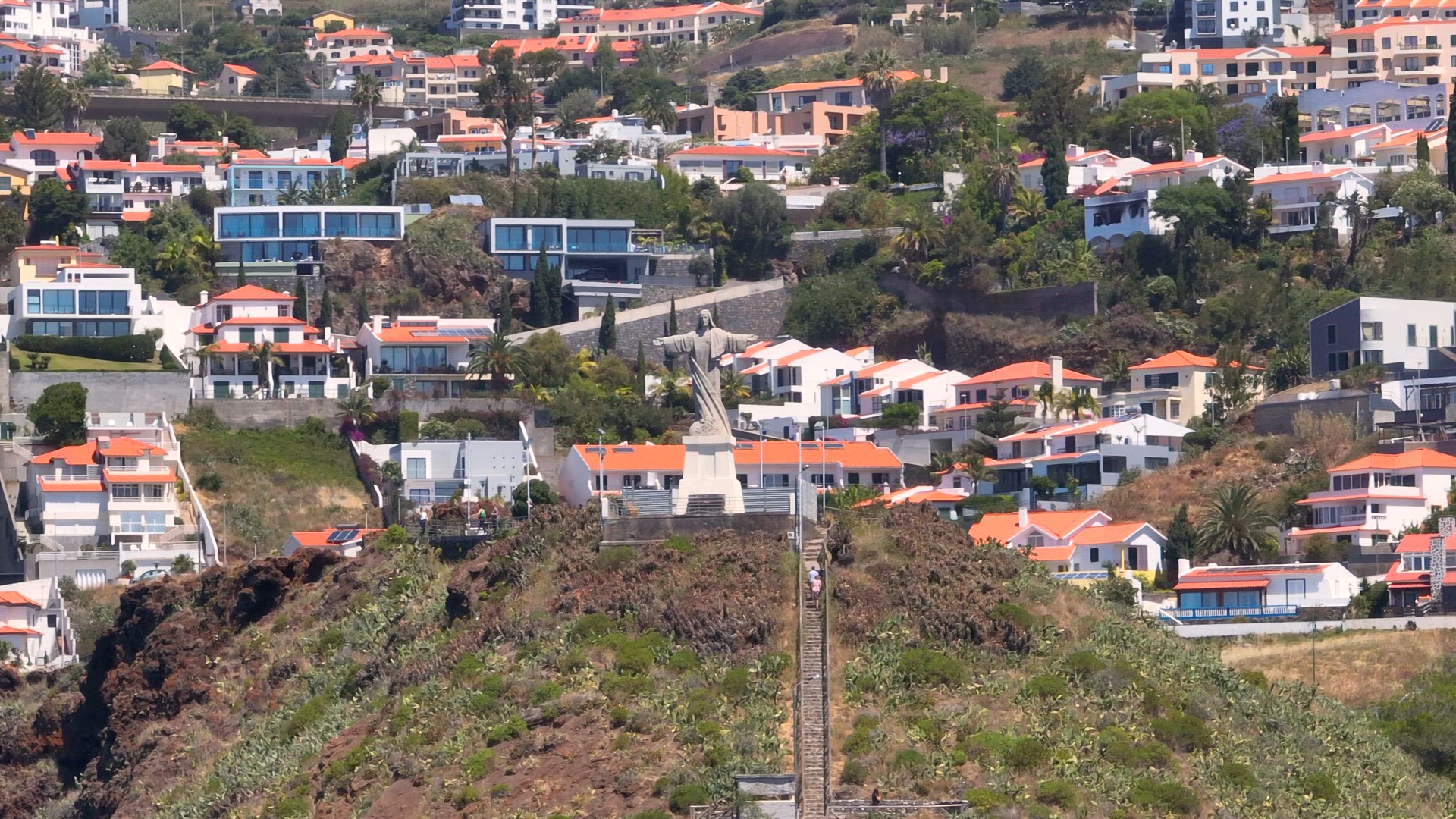 Jesus Christ Statue in Madeira on the Coast Atop a Hill