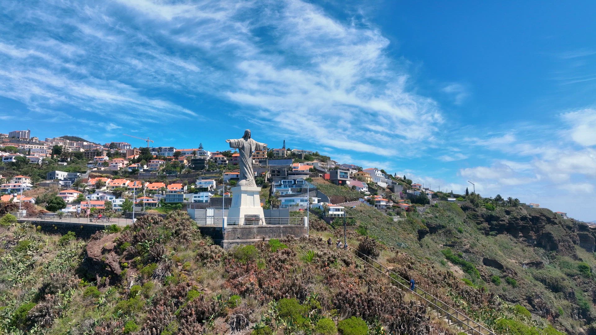 Jesus Christ Statue in Madeira on the Coast Atop a Hill