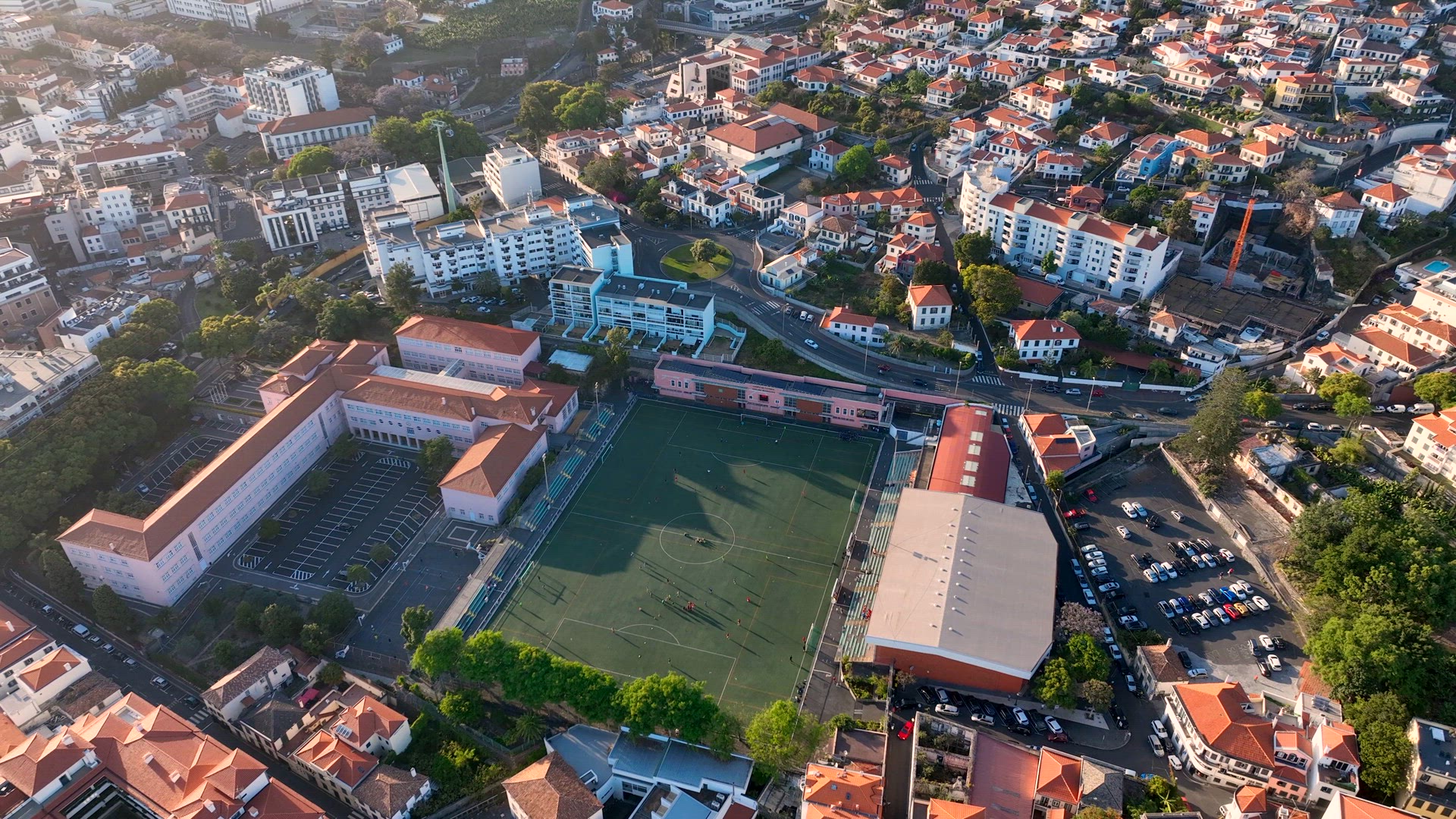 Football Pitch in Funchal City Madeira Aerial View