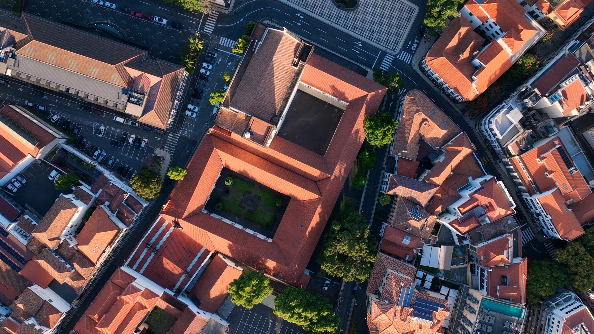 Funchal City in Madeira Streets and Rooftops Bird's Eye View