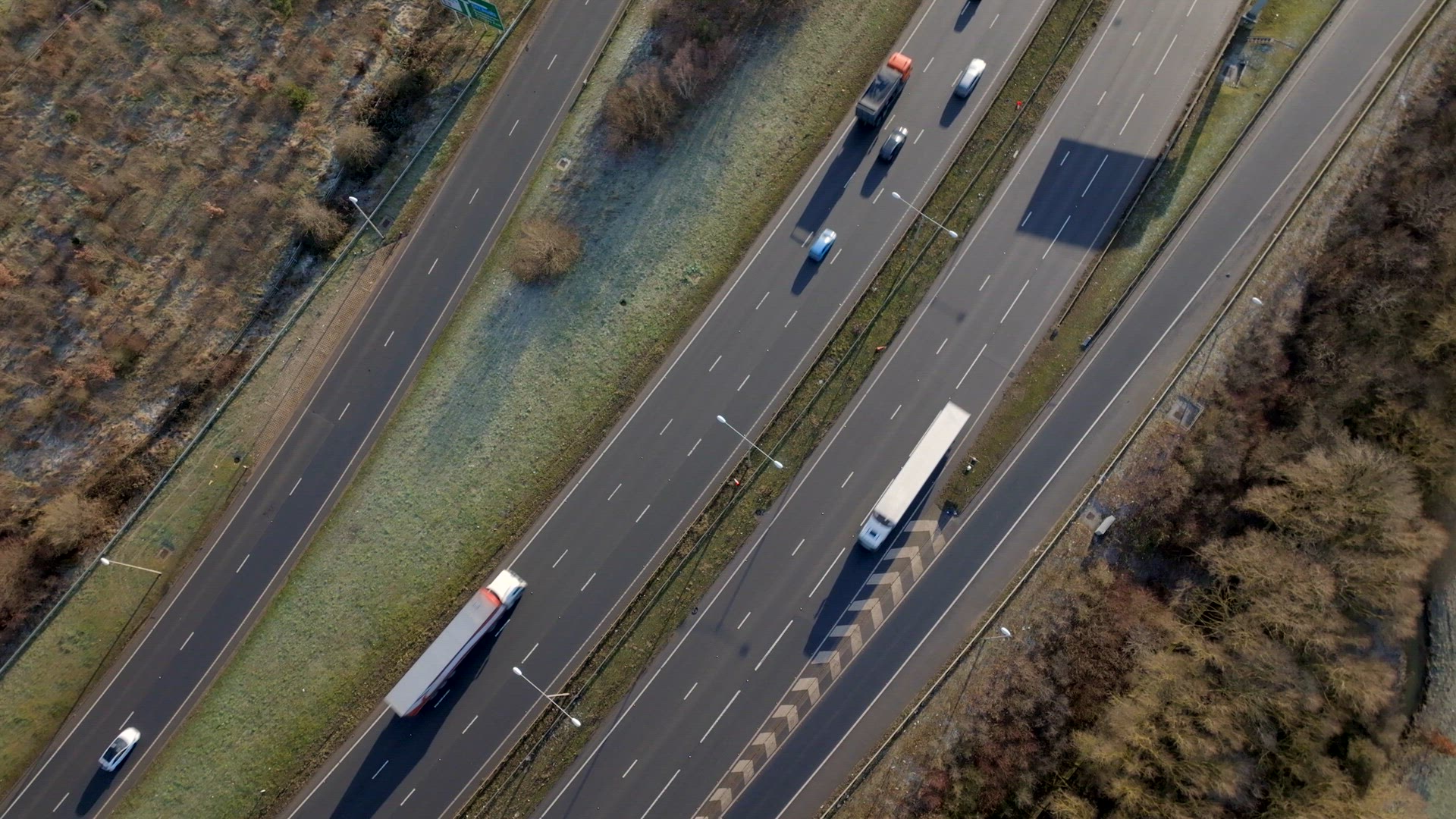 Motorway Driving in the UK Aerial View Showing Lorries, Vans, Cars and Vehicles