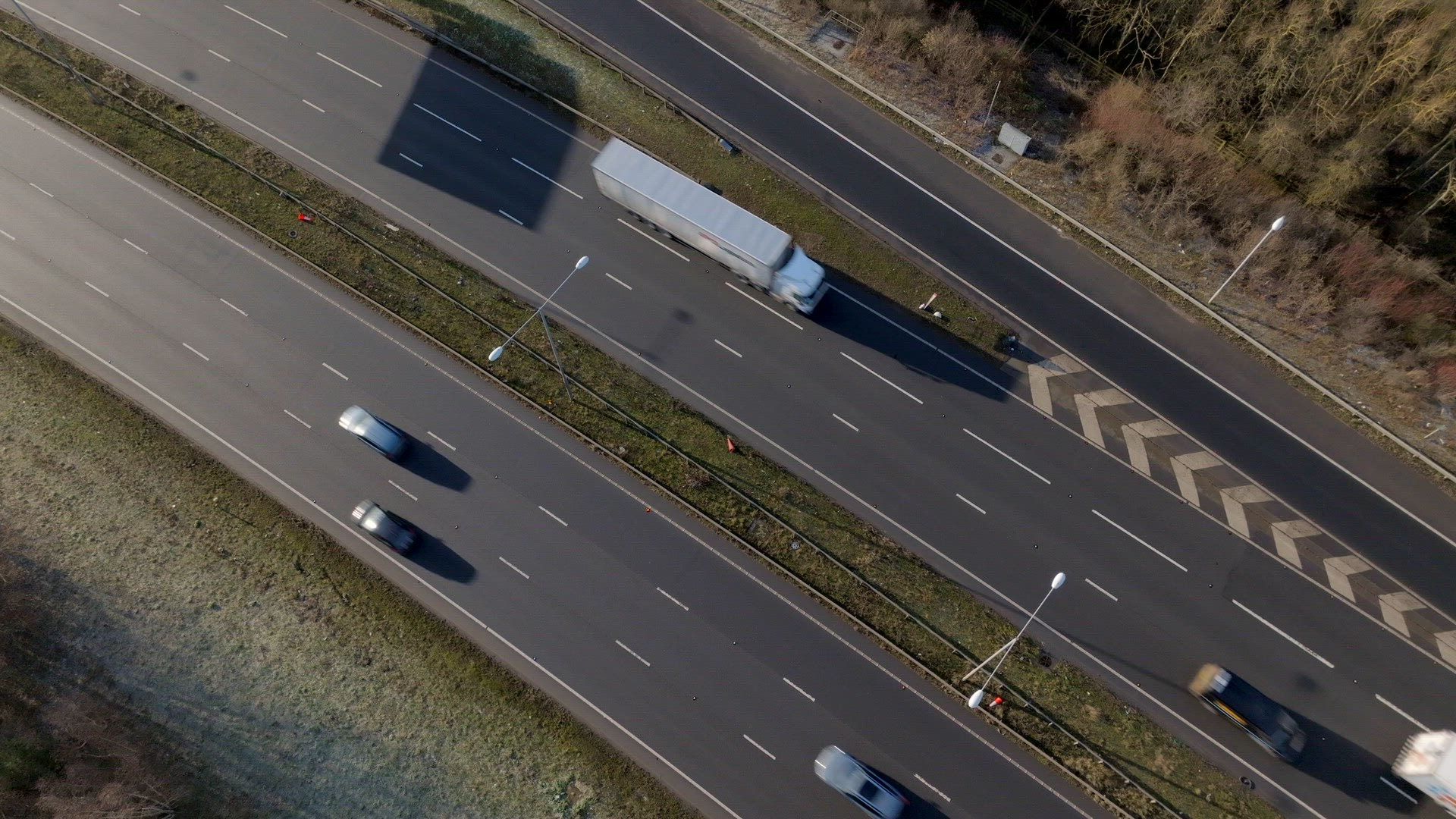 Motorway Driving in the UK Aerial View Showing Lorries, Vans, Cars and Vehicles