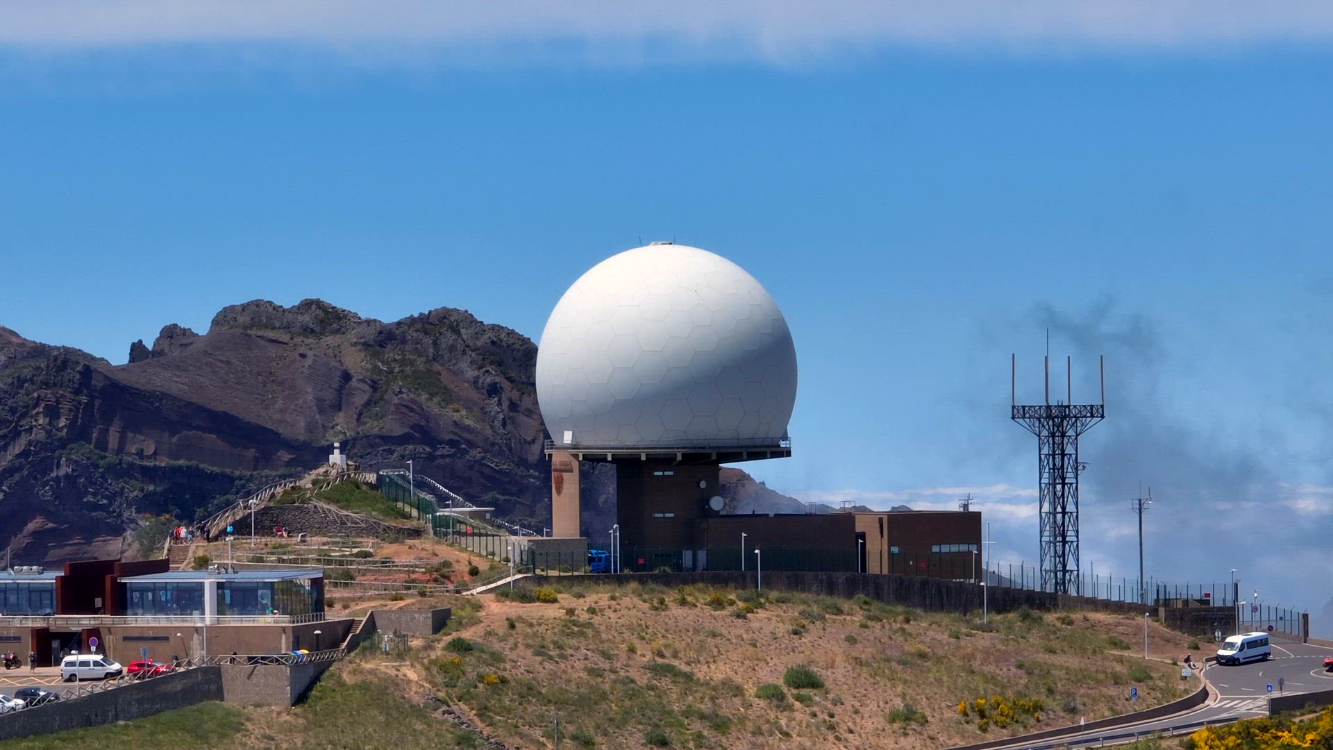 Military Radar Station Atop a Mountain Aerial View