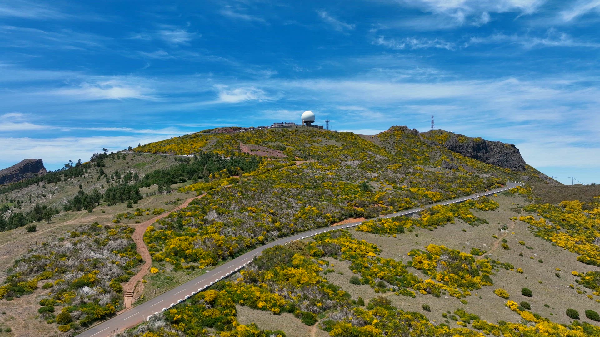 Military Radar Station Atop a Mountain Aerial View