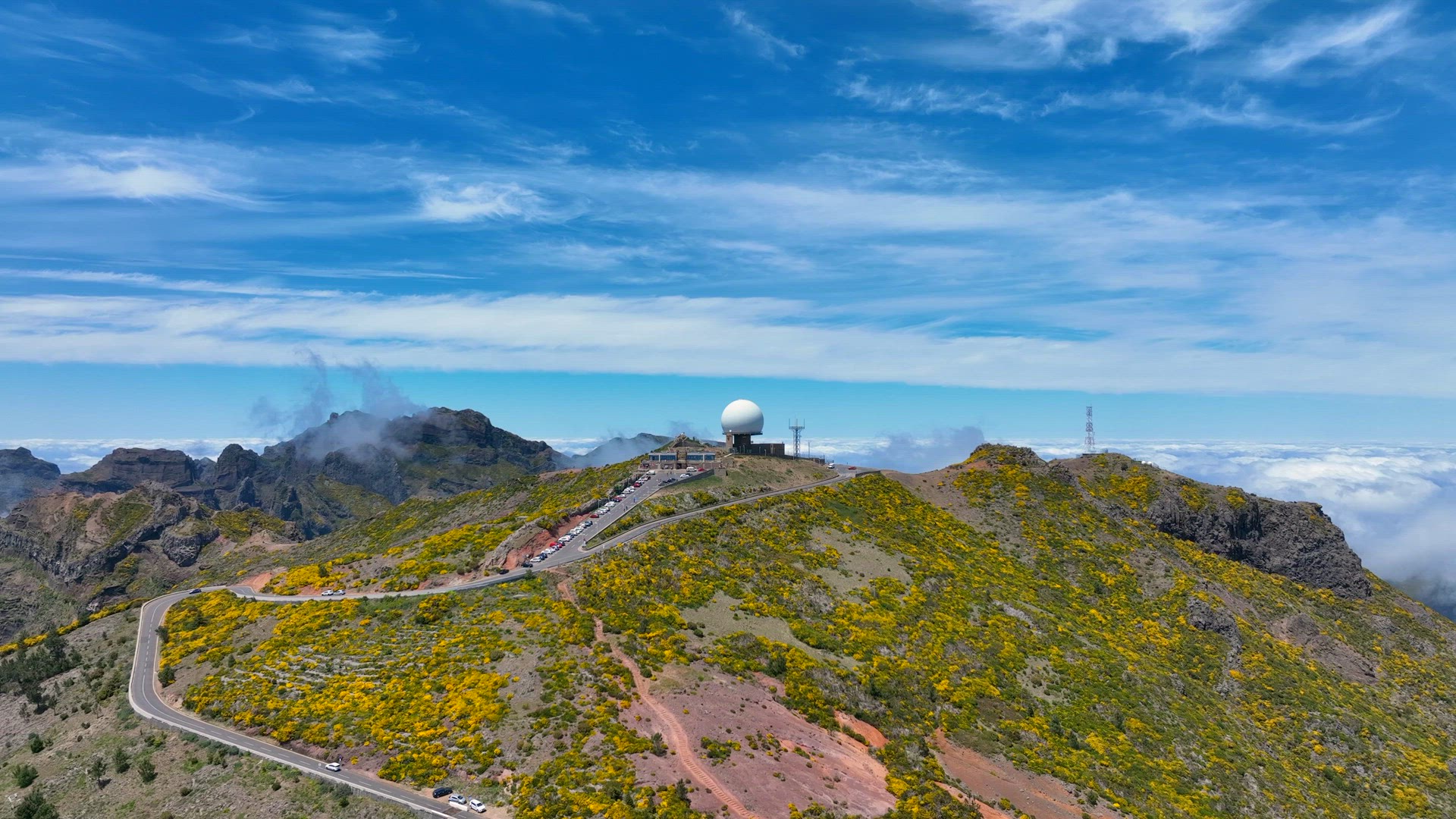 Military Radar Station Atop a Mountain Aerial View
