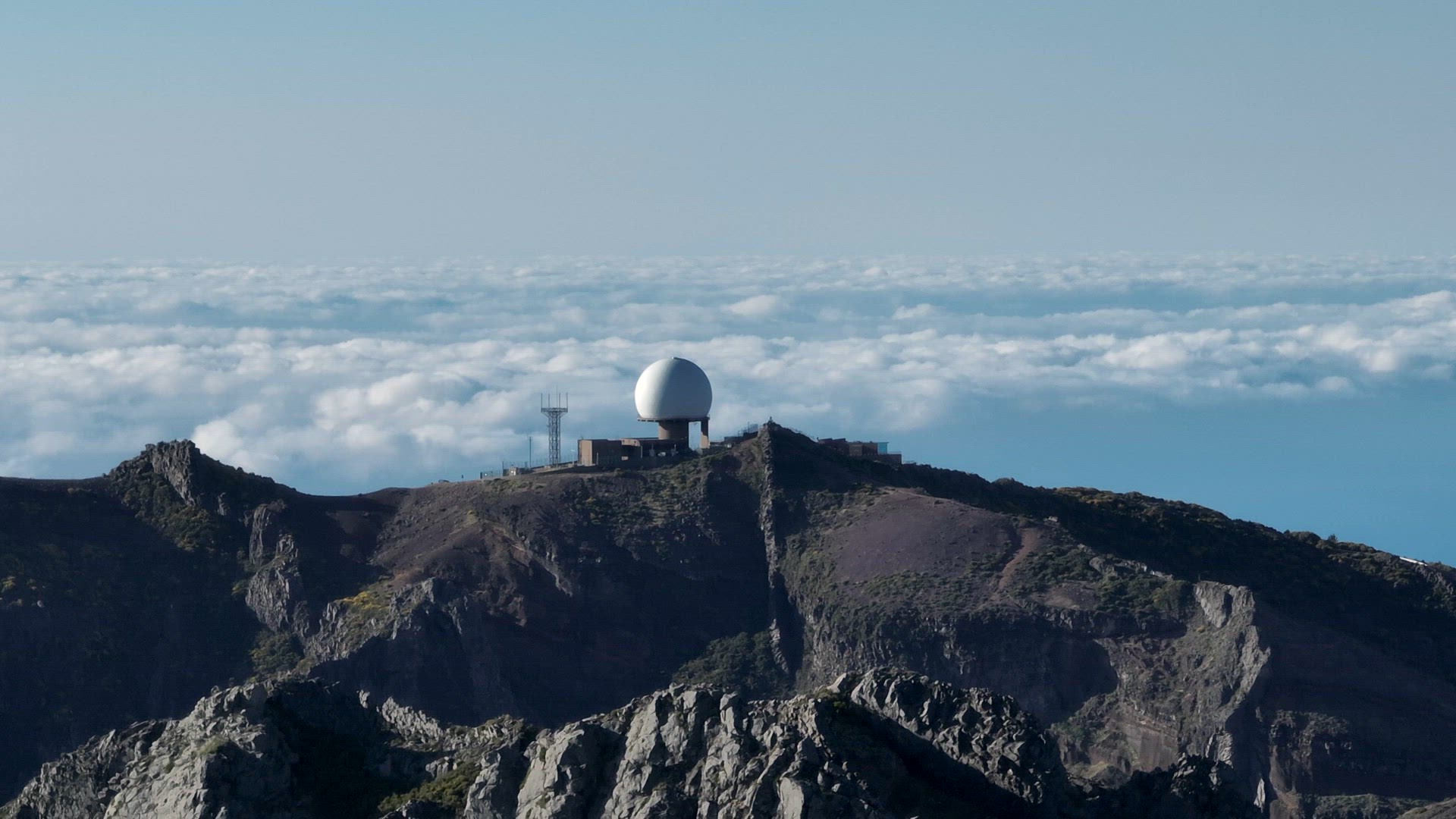 Military Radar Station Atop a Mountain Aerial View