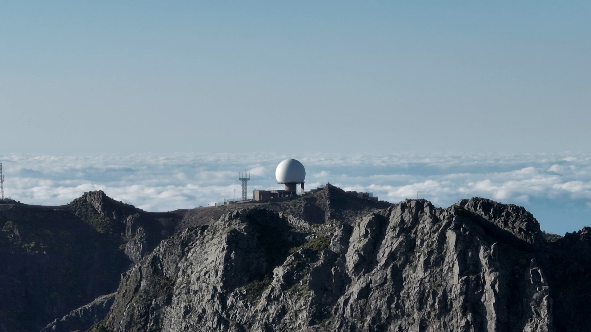 Military Radar Station Atop a Mountain Aerial View