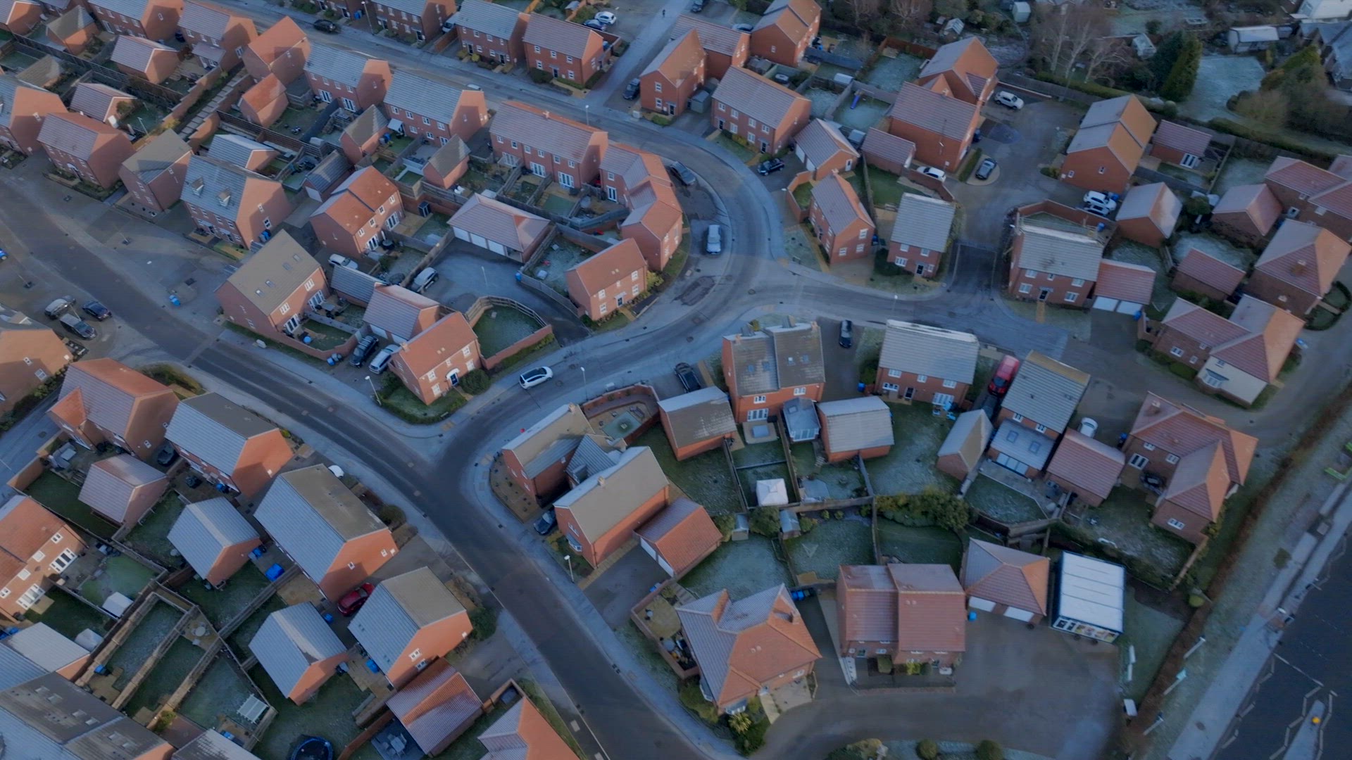Houses on a Frosty UK Morning Aerial View