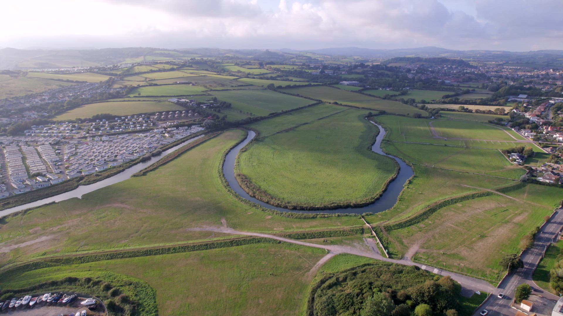 Large Meander in a River in England Aerial View