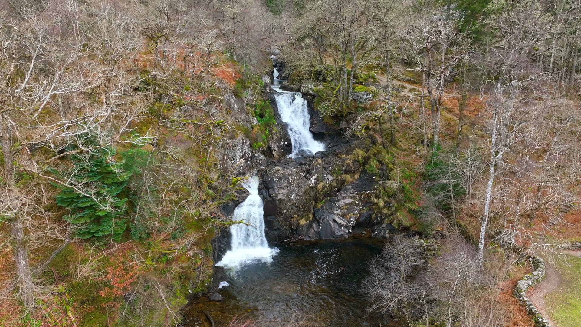 Eas Chia Aig Waterfalls Along the Shore of Lock Arkaig in Scotland