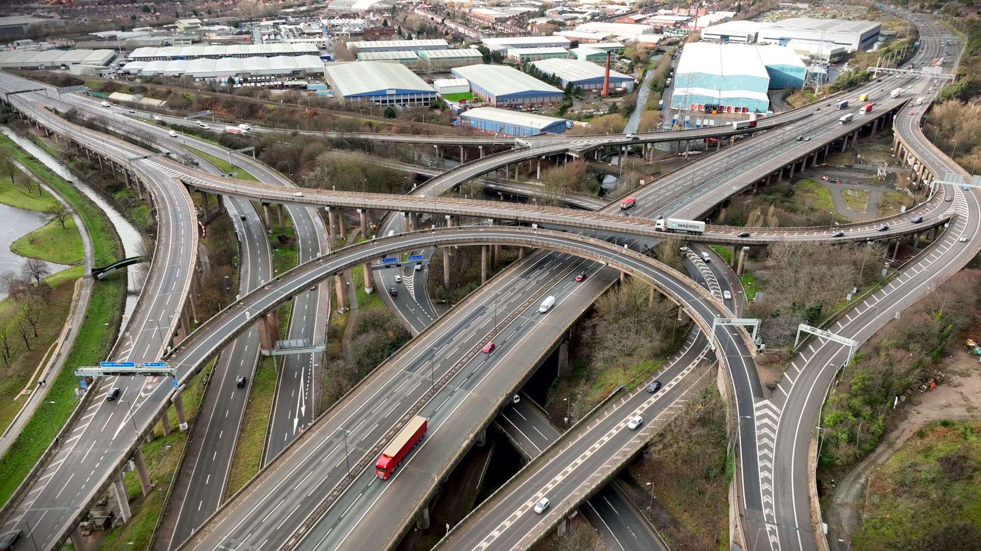 Spaghetti Junction at Rush Hour Aerial View