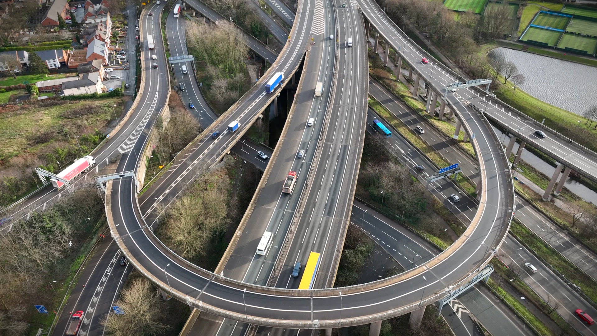 Aerial View of Vehicles Driving on Spaghetti Junction