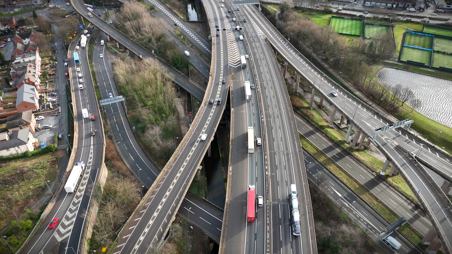 Spaghetti Junction at Rush Hour Aerial View