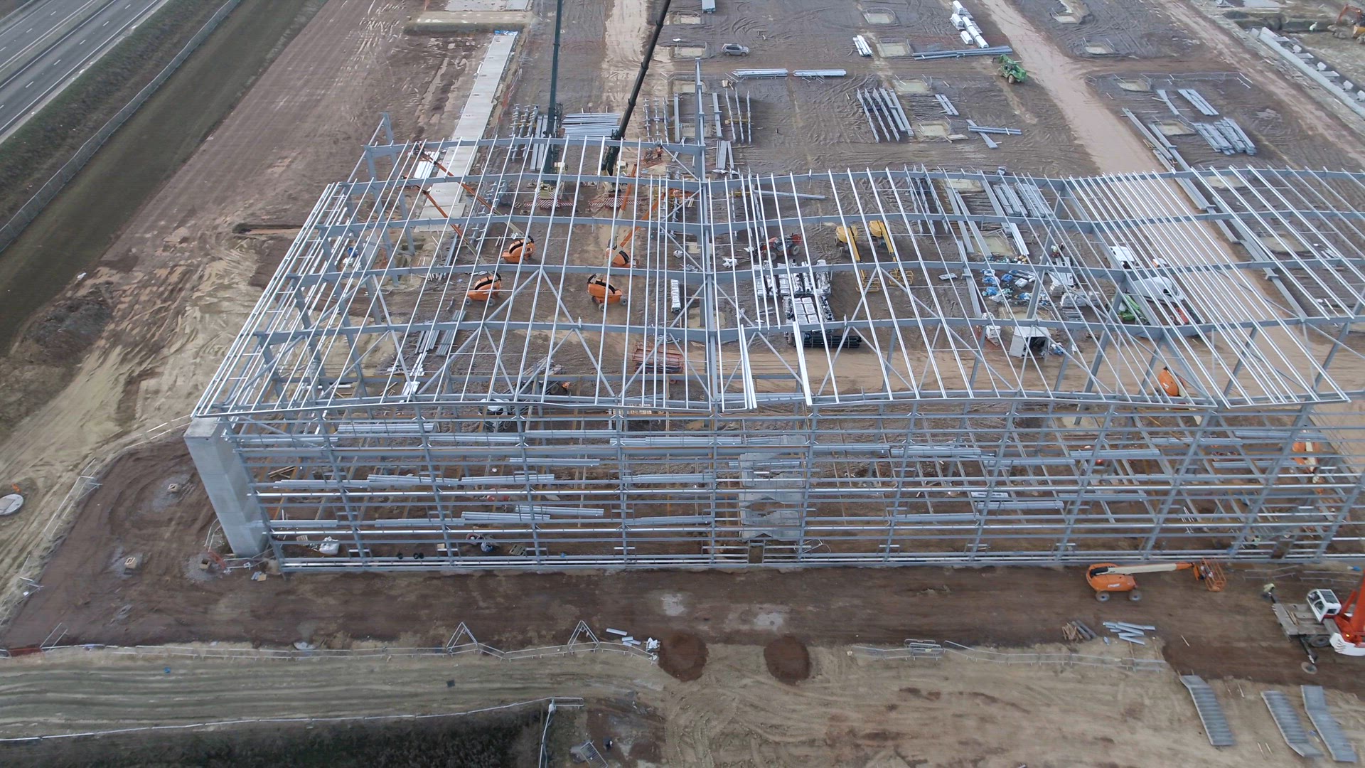 Construction of a Large Warehouse Unit Aerial View