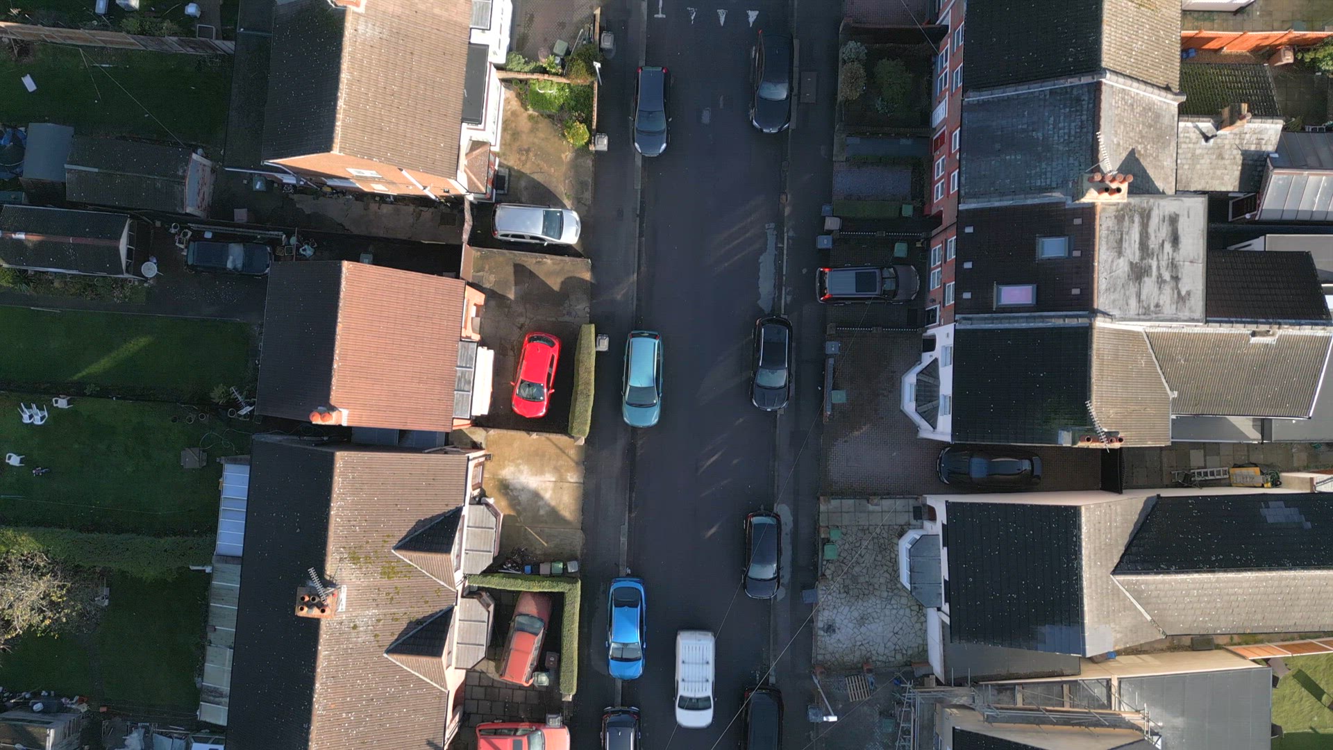 Streets of Luton in the UK Showing Houses and Roads Aerial View