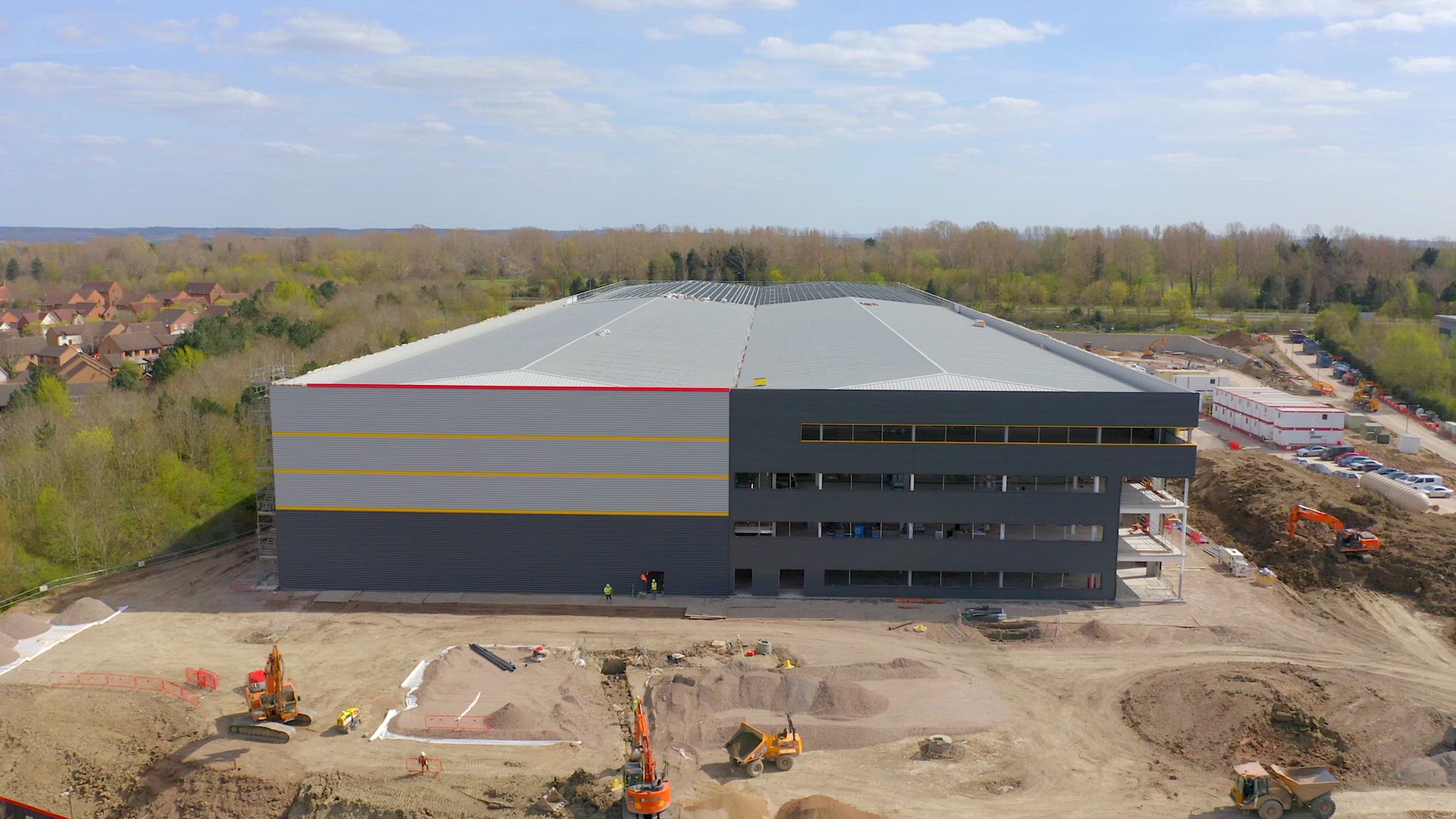 Large Warehouse Construction Project Building Site Aerial View