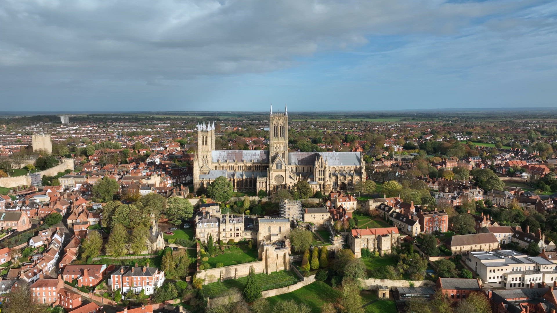 Lincoln City and Cathedral UK Aerial View in the Afternoon
