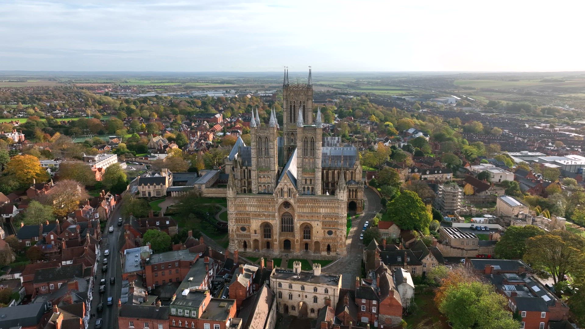 Lincoln City Cathedral UK Aerial View in the Afternoon
